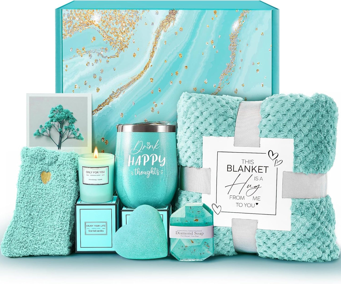 Birthday Gifts for Women, Get Well Soon Gifts Self Care Gifts, Gardenia Spa Gift Basket Care Package with Blanket, Christmas Valentines Mothers Day Gifts for Mom Wife Girlfriend Best Friend Her