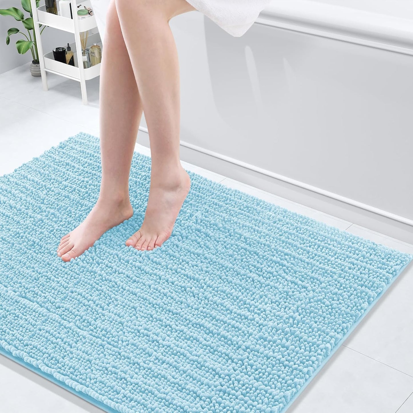 Arotive Luxury Chenille Bathroom Rug Mat, Extra Soft Thick Absorbent Shaggy Bath Rugs, Non-Slip Machine Wash Dry, Plush Bath Mats for Bathroom, Shower and Tub, 40x32, Blue