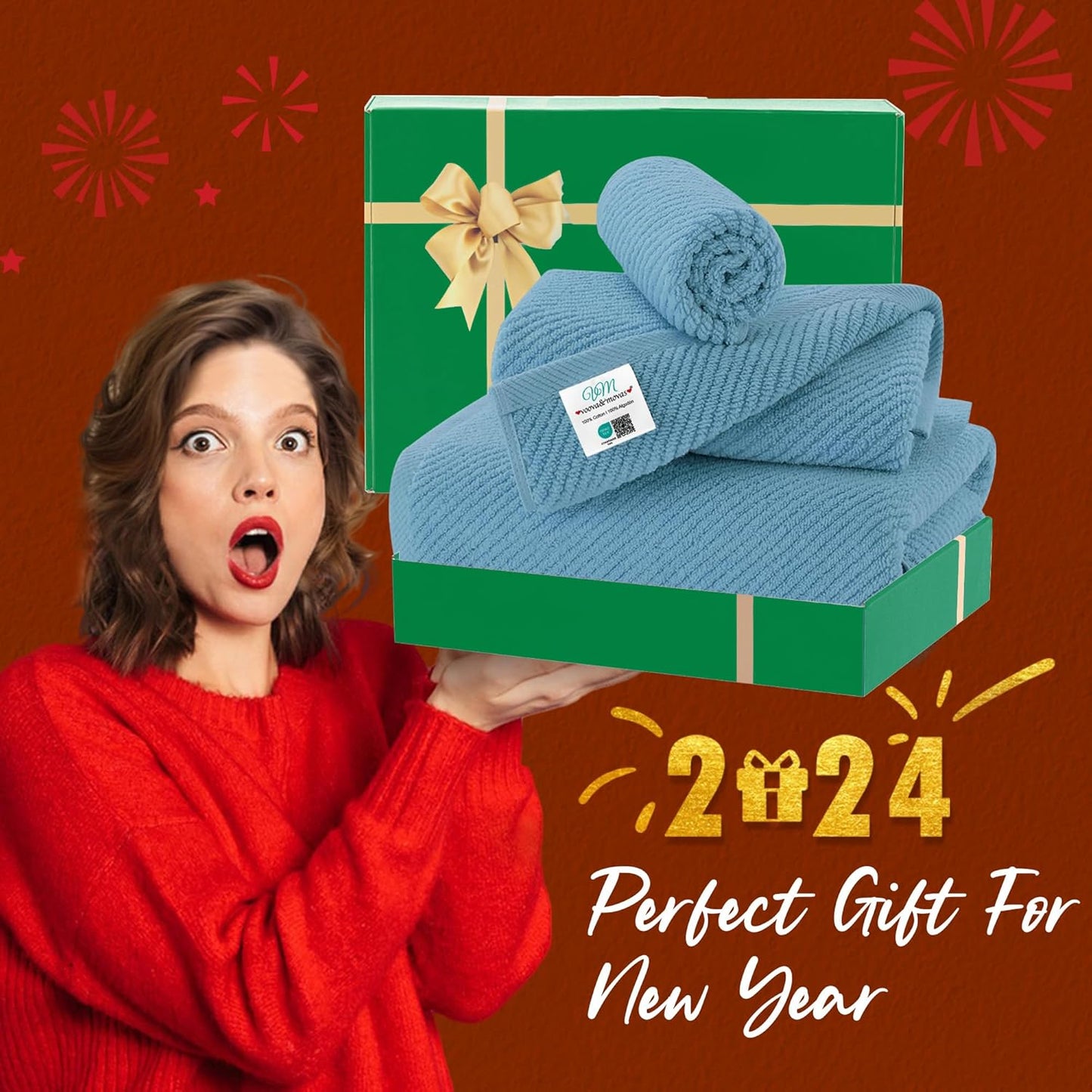 VOOVA & MOVAS Ocean Blue Towels for Bathroom, 100% Cotton | Quick Dry | Soft | Thick,3 Piece Towel Set, 1 Large Bath 30" x 56", 1 Hand 18" x 28", 1 Wash Cloth 13" x 13", Bathroom Essentials