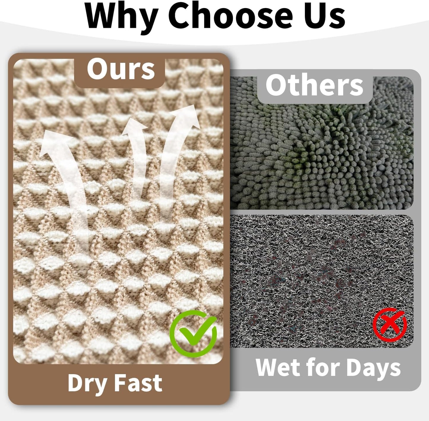 Waffle Runner Bath Mat - Long Boho Bathroom Rugs Non Slip Washable, Super Absorbent & Quick Dry, Soft Bath Mat Farmhouse Bathroom Decor, 24'' x 60'', Khaki and White