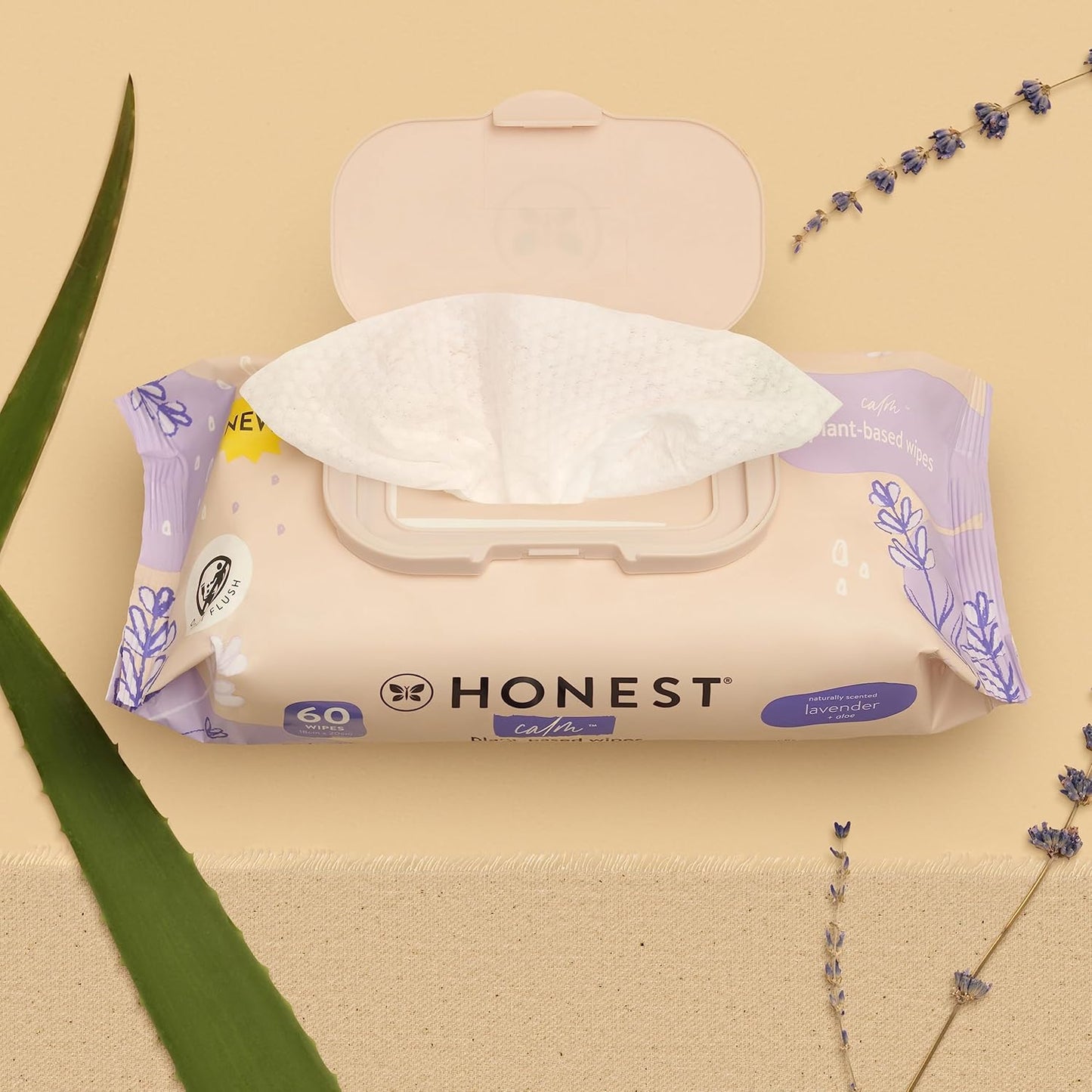 The Honest Company Calm and Cleanse Naturally Scented Wipes Cleansing Multi-Tasking Wipes 99% Water Plant Based Hypoallergenic Lavender 60 Count