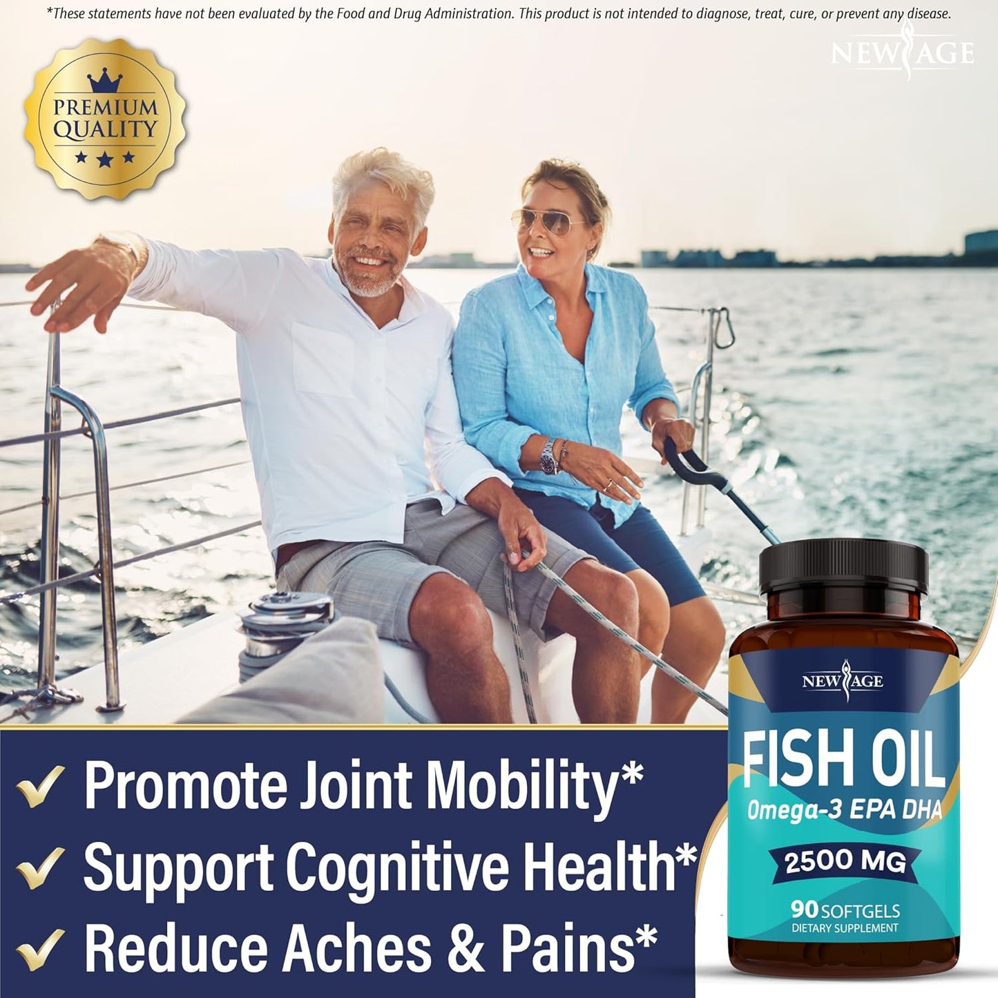 NEW AGE Omega 3 Fish Oil Supplement Immune & Health Support – Promotes Joint, Eye & Skin Health - Non GMO - EPA, DHA Fatty Acids Gluten Free (90 Softgels (Pack of 1))