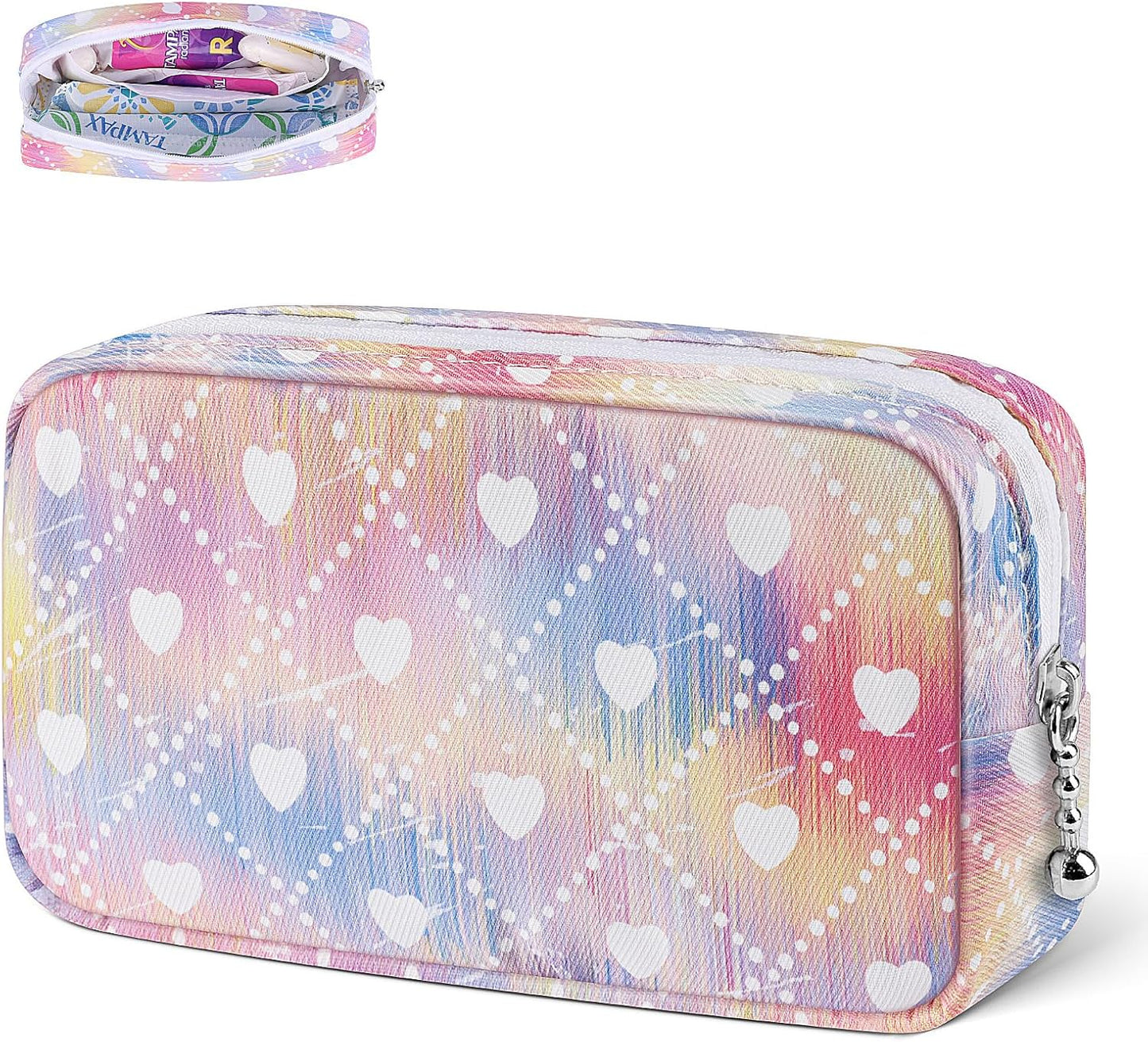 Desing Wish Period Bag for Teen Girls, Lightweight Sanitary Napkin Storage Bag Tampon Holder for Purse Menstrual Pad Pouches First Period Gift (Dazzling Hearts)