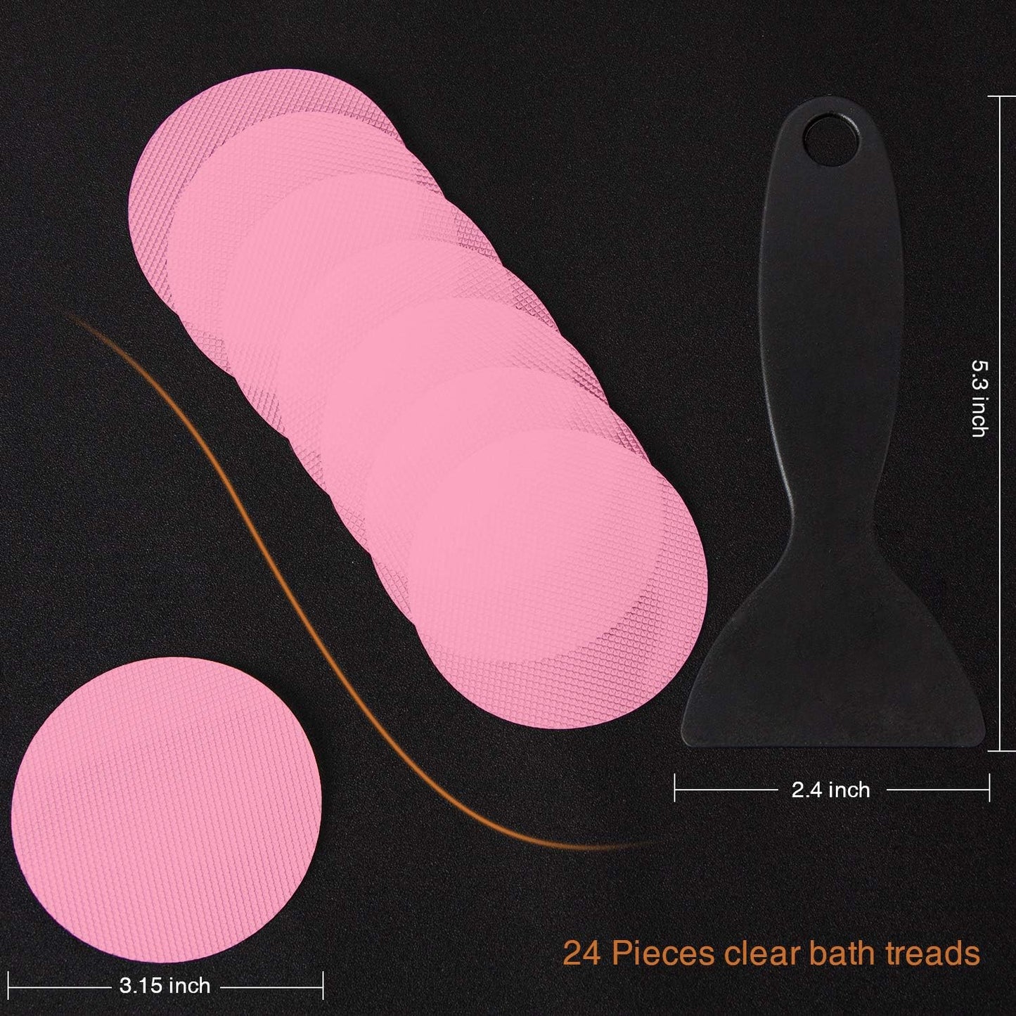 Non-Slip Bathtub Stickers, 24PCS Safety Bathroom Tubs Showers Treads Adhesive Decals Scraper (Pink)