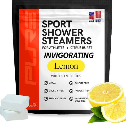Sport Shower Steamers - Made in USA with Natural Lemon Essential Oil, Aromatherapy, Stress and Sinus Relief, Muscle Recovery for Athletes, Best Unique Birthday Gifts for Self Care Relaxation