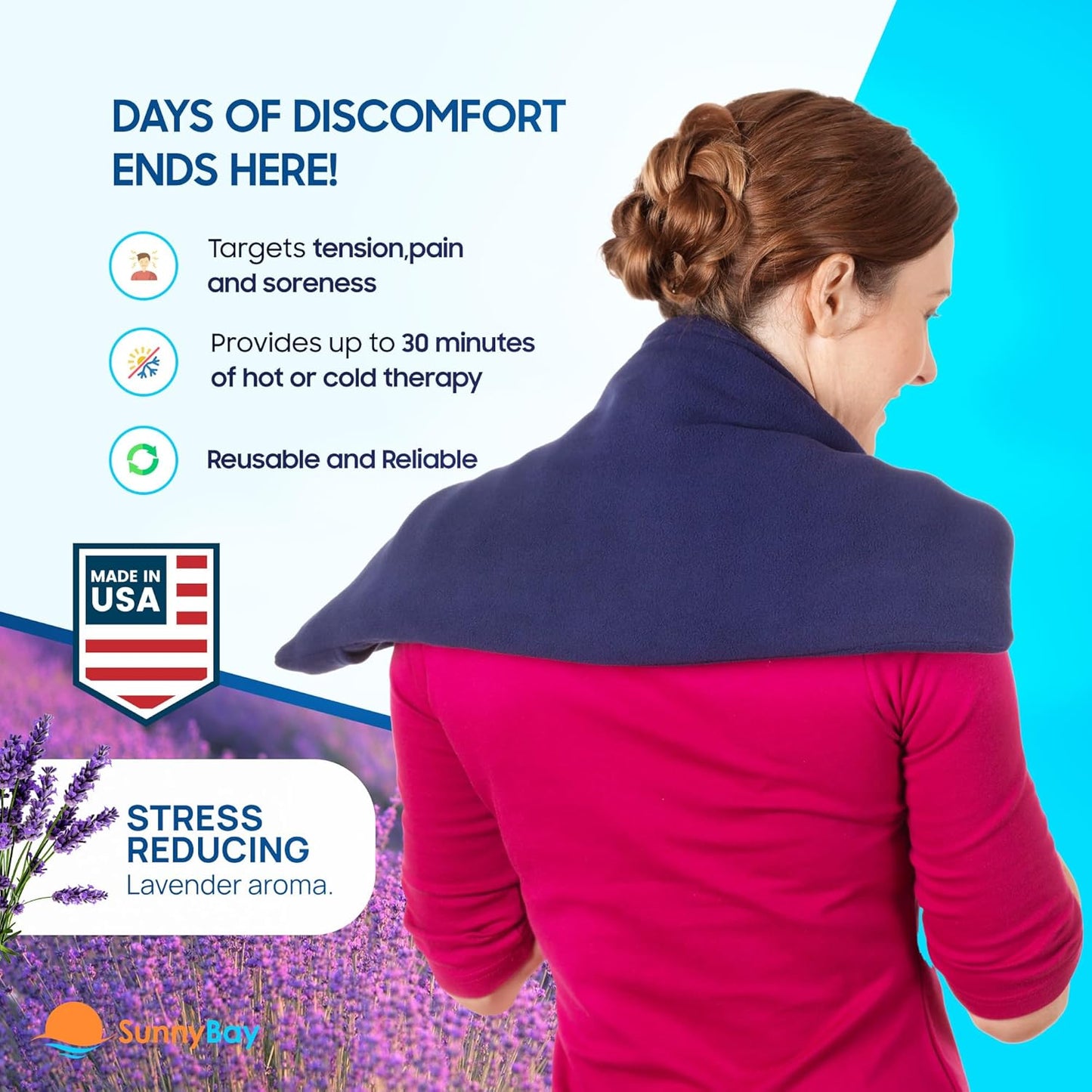 SunnyBay Lavender Microwave Heating Pad, Microwavable Heavy Weighted Full Body Moist Hot Pack and Washable Fleece Cover, 10x24 Inches, 4 lbs, Made in USA, Midnight Blue