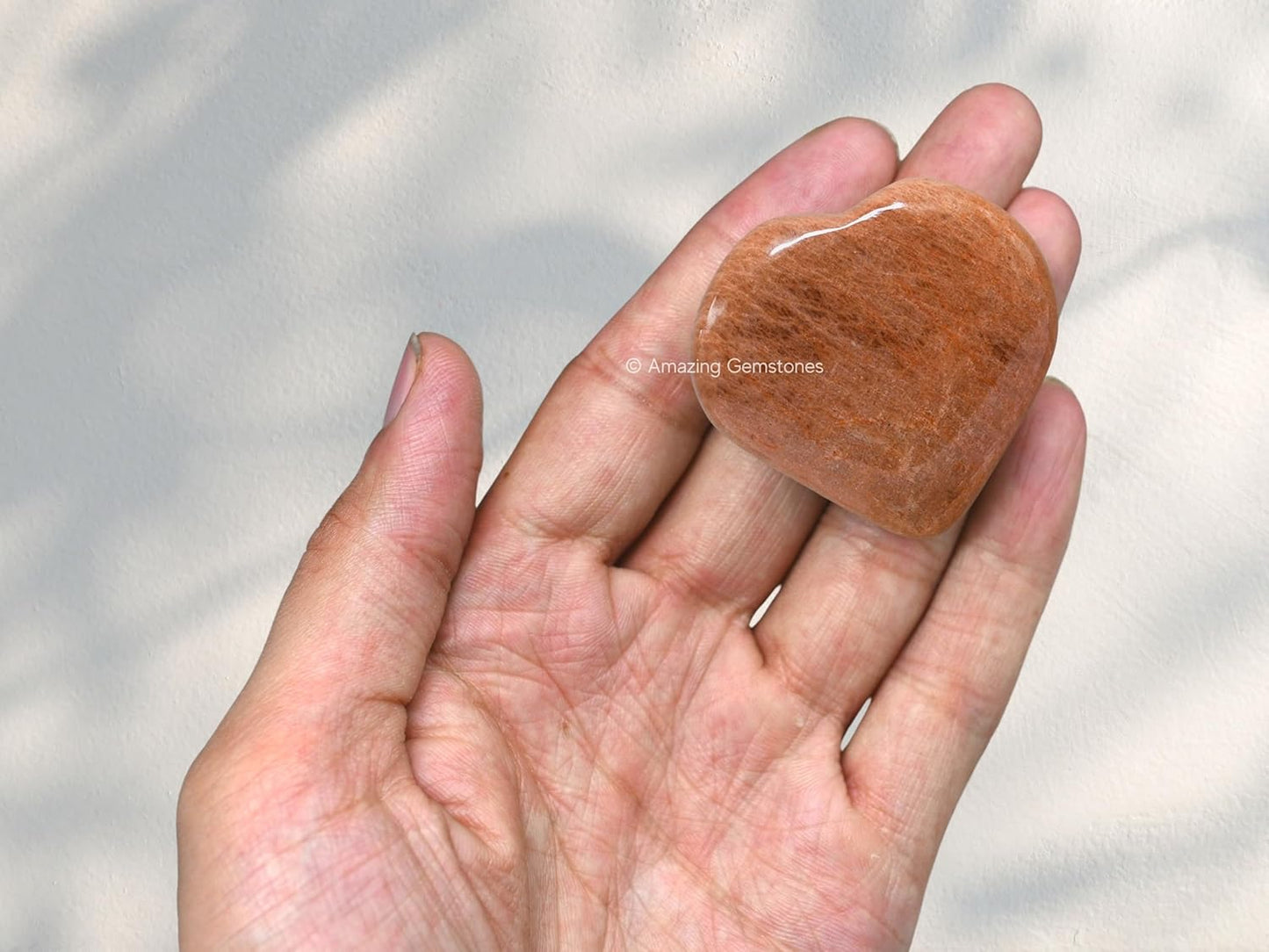 Peach Moonstone Crystal Heart Palm Stone - Pocket Massage Worry Stone for Natural Body Chakra Balancing, Reiki Healing and Crystal Grid