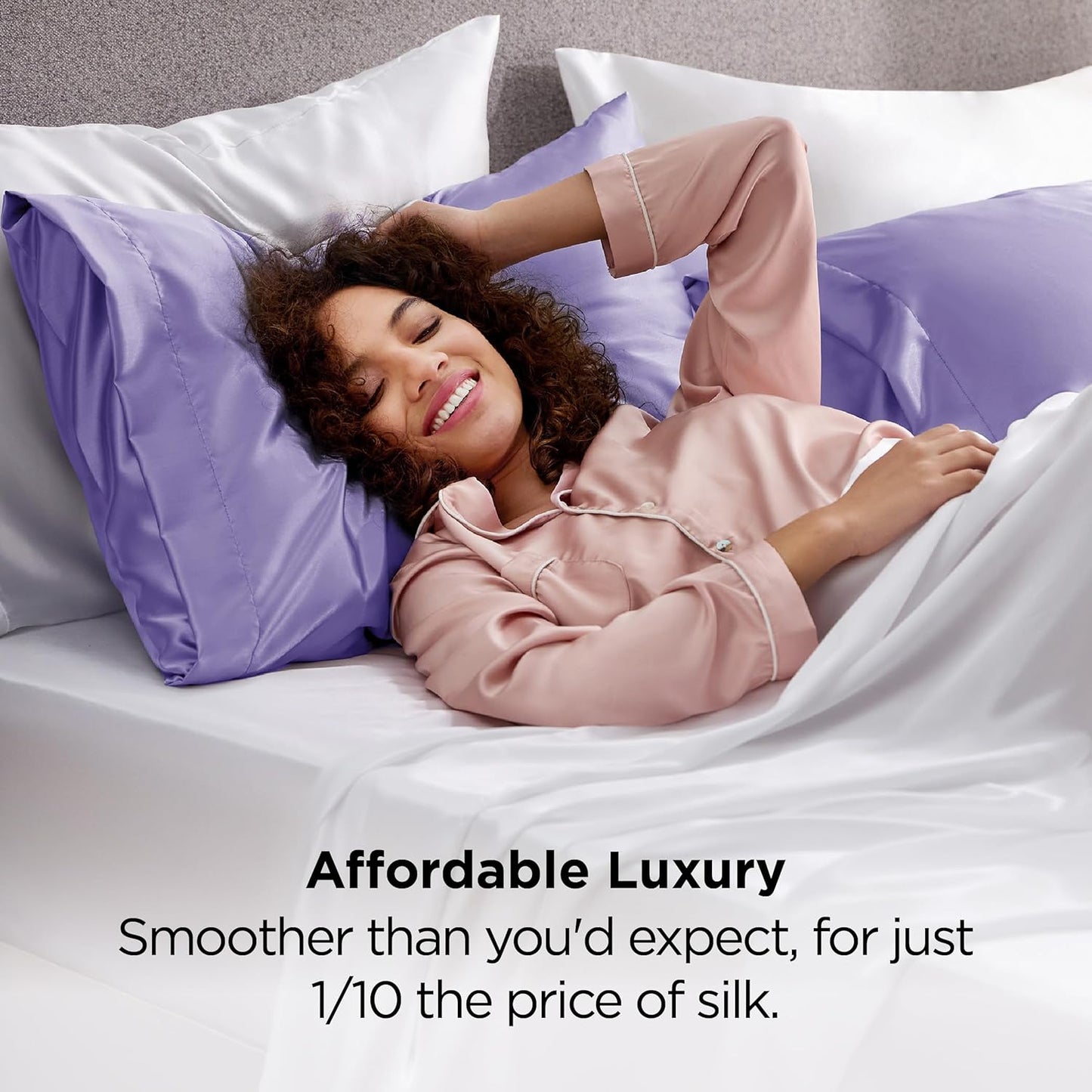 Bedsure Satin Pillowcase 2 Pack Similar to Silk Pillow Cases Standard Size, Pillow Case for Sleeping Women with Envelope Closure, Gifts for Women Men, Lilac, 20x26 Inches, 2pcs