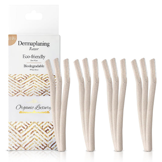 Dermaplane Face Razor Tool - Biodegradable- Swedish Stainless Steel-For exfoliation and Hair removal- Men and Woman -12 pc. Organic Luxury