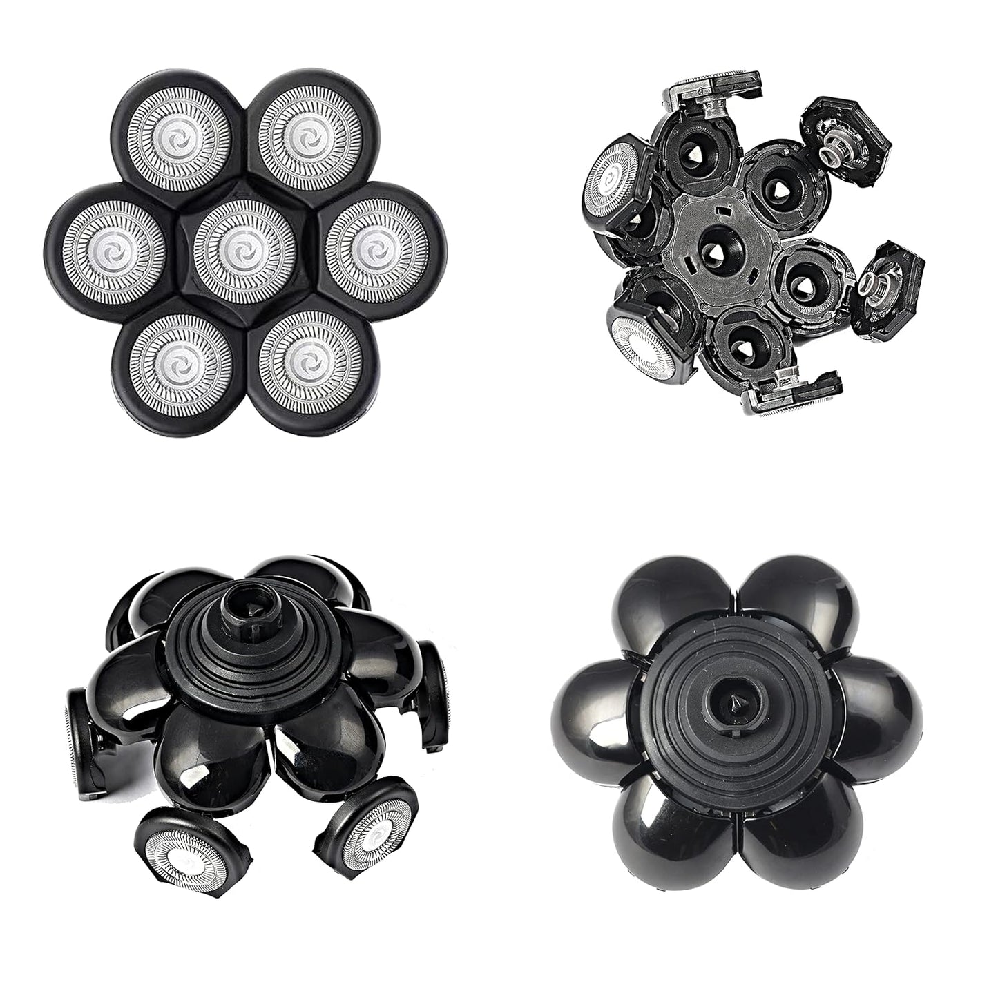 7 Blades Head Men's Electric Shaver Replacement Heads Floating Washable Shaver Replacement Blades for Bald Men (Black)