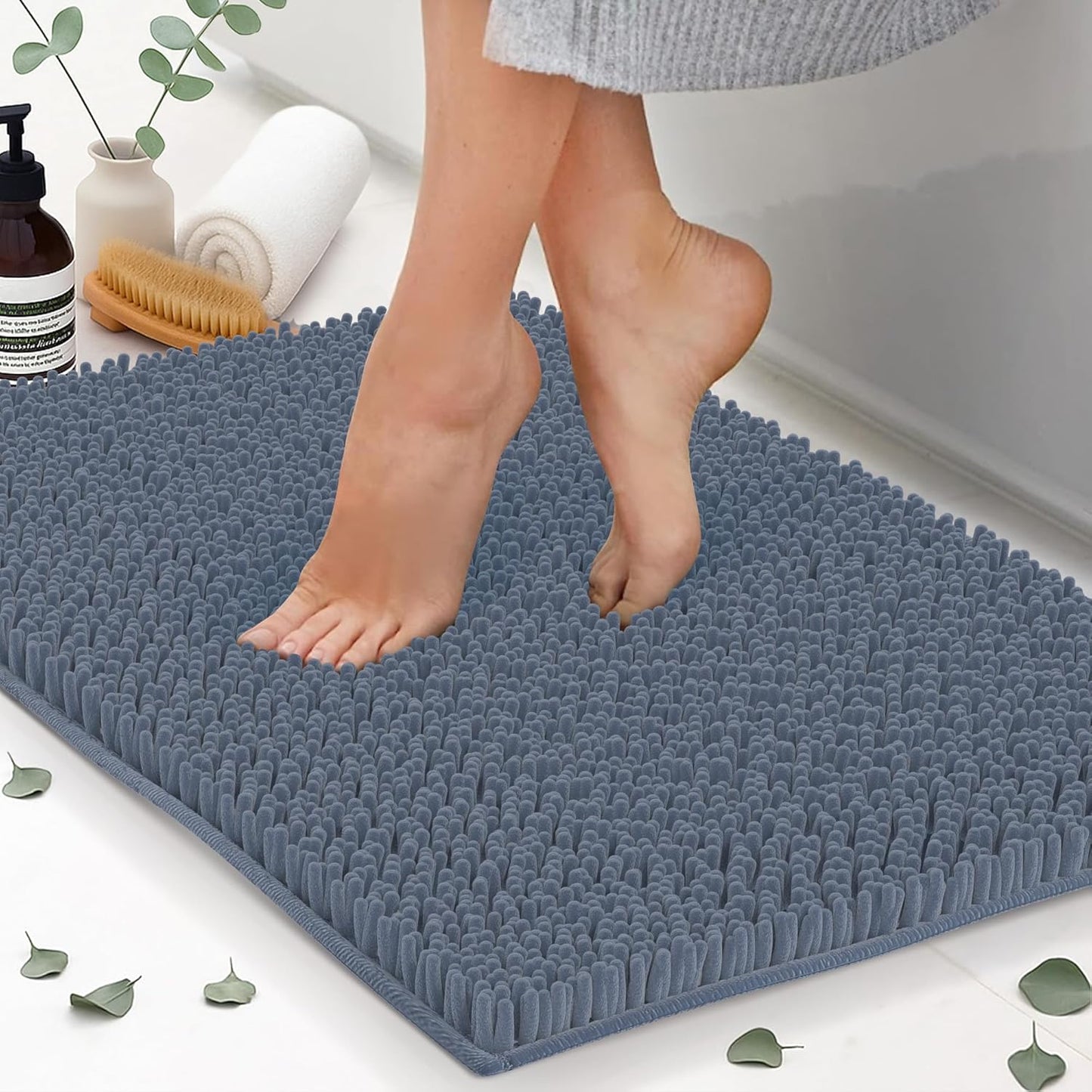 Chenille Bath Mats, Plush Absorbent Bath Mats Quick Dry, Soft & Machine Washable, Non Slip Carpet for Bathroom, Thick Bathroom Rugs, Shower Restroom Rug Mat, Alfombras De Baño, Bathrugs Matts,34"x21"