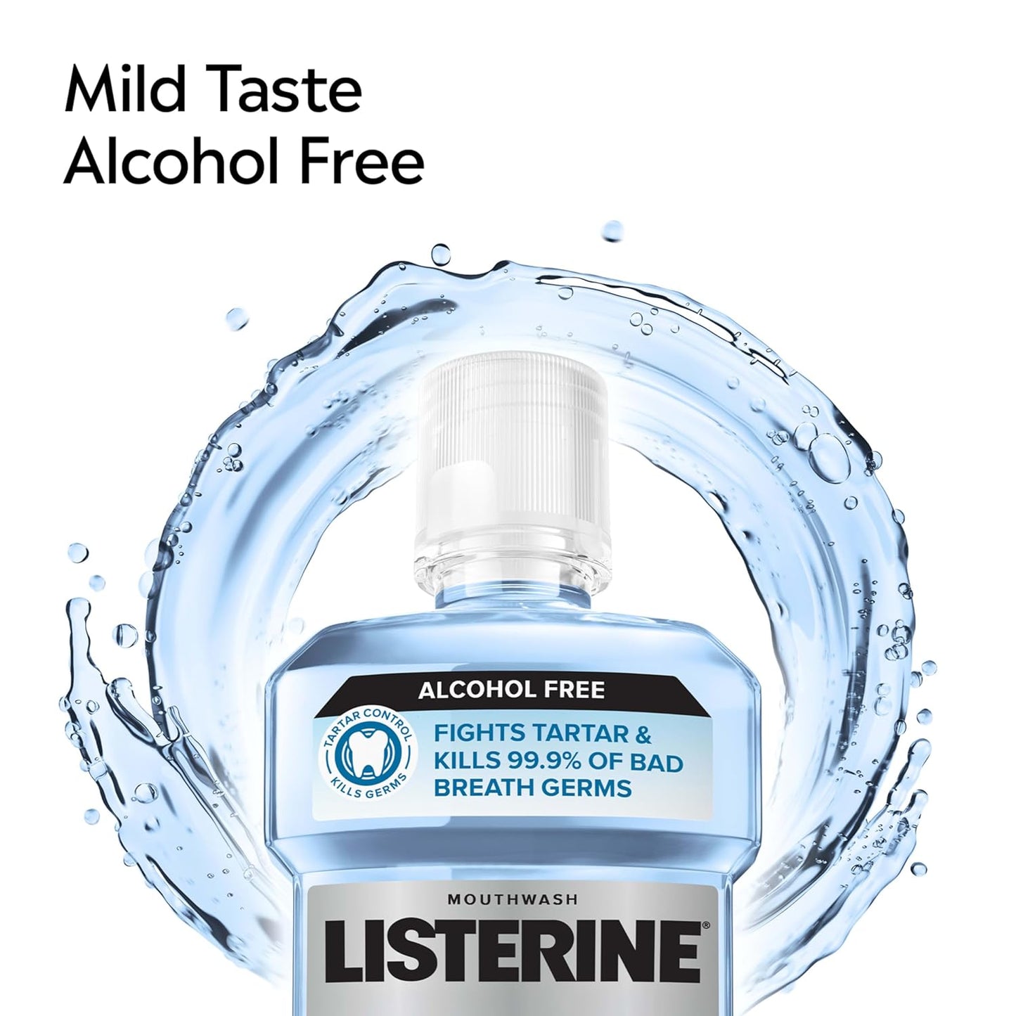 Listerine Ultraclean Alcohol-Free Tartar Control Mouthwash, Oral Rinse Fights Stain Build Up to Help Keep Naturally White Teeth, Less Intense Arctic Mint Flavor, 1L