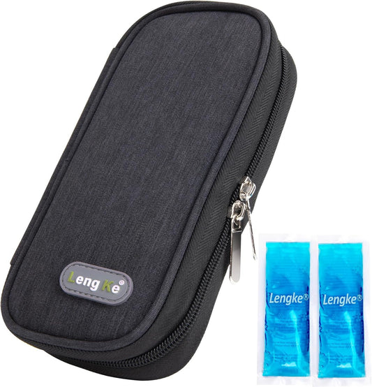 Leng Ke Insulin Cooler Travel Case TSA Approved Ice Packs,Insulin Travel Case for Insulin Pen, Insulin Supplies, Portable Insulin Pen Cooler Travel Case for Travel and Daily Life (Black)
