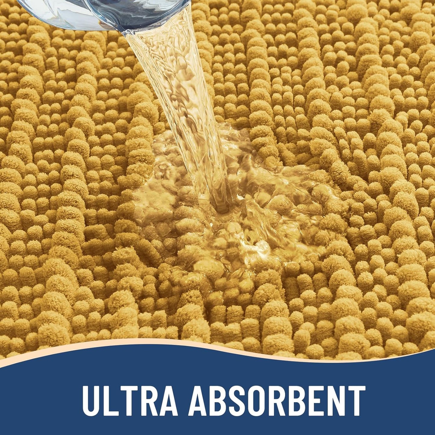 Arotive Luxury Chenille Bathroom Rug Mat, Extra Soft Thick Absorbent Shaggy Bath Rugs, Non-Slip Machine Wash Dry, Plush Bath Mats for Bathroom, Shower and Tub, 30x20, Golden Yellow