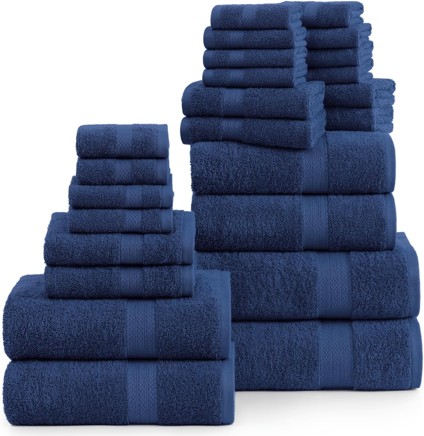 Lane Linen 100% Cotton Bathroom Towel Set - 24 Pcs - Fluffy, Super Soft & Absorbent - 2 Bath Sheets, 4 Fingertip, 4 Bath, 6 Hand Towels, 8 Washcloths - Ring Spun, Double Sided Cotton Terry - Navy Blue