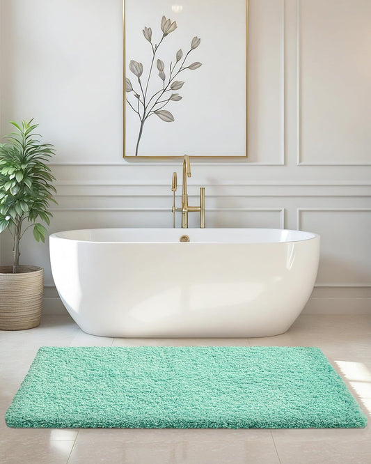 ILANGO Spa Blue Bathroom Rugs 70" × 24" Non Slip & Super Absorbent Thick Soft, Washable Bath Carpet Runner for Floor, Microfiber Plush Shaggy Bath Mats with Rubber for Bedroom Bathtub Shower Room