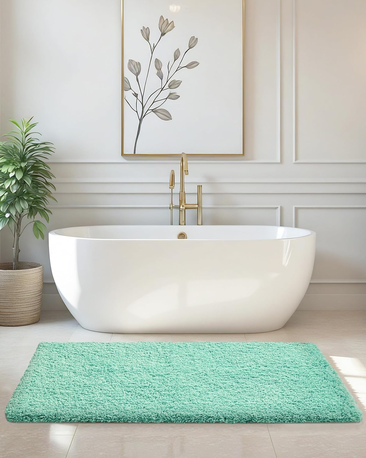 ILANGO Spa Blue Bathroom Rugs 60" × 24" Non Slip & Super Absorbent Thick Soft, Washable Bath Carpet Runner for Floor, Microfiber Plush Shaggy Bath Mats with Rubber for Bedroom Bathtub Shower Room