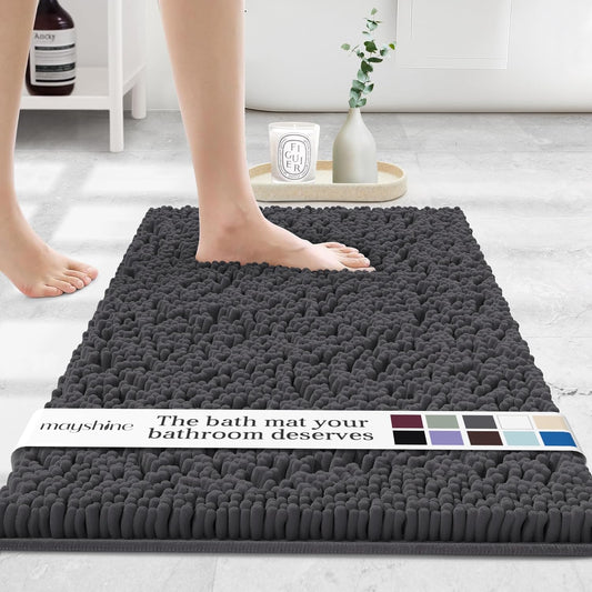 MAYSHINE Plush Shaggy Chenille Bath Mat | Extra Soft, Super Absorbent, Non-Slip Bathroom Rug | Fluffy Microfiber, Area Rug Sets for Bathroom Floor, Kitchen, Living Room | 47"x27" | Charcoal Gray