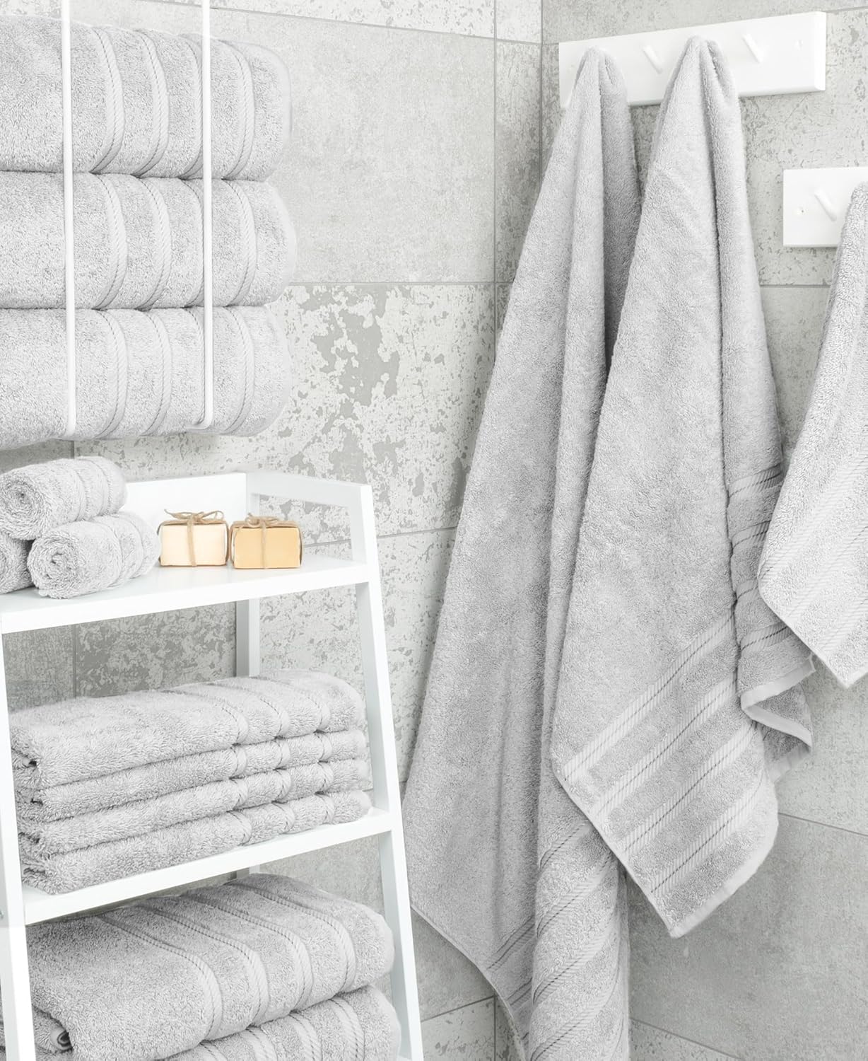 American Soft Linen Luxury 4 Piece Bath Towel Set, 600 GSM 100% Cotton Turkish Bath Towels for Bathroom, 27x54 in Large Bathroom Shower Towels, Silver Grey