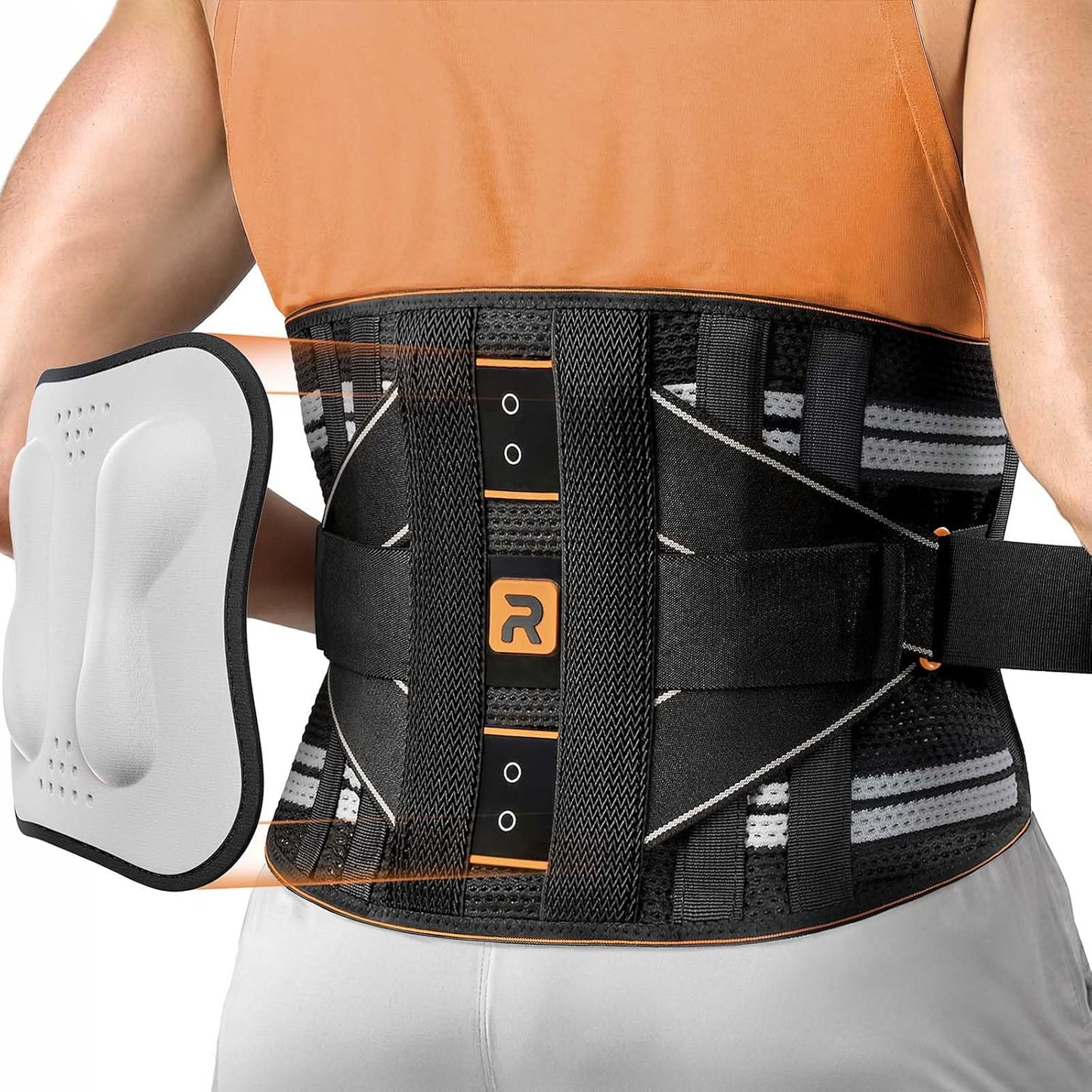 Lower Back Brace for Women, Stylish Back Belt Support for Men with 8 Stays and 3200 Uses Velcro, Soft Lumbar Support with Full Protection, Orange Size XXL (Waist: 51.2"-62.9")