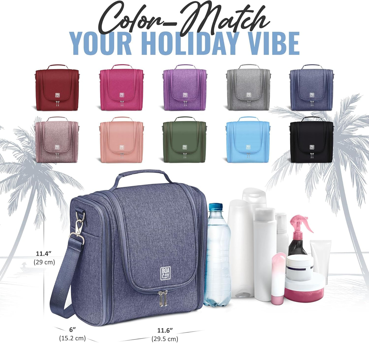 BOACAY Extra Large Hanging Travel Toiletry Bag for Women and Men, Makeup Bag, Bathroom & Shower Organizer Kit for Accessories, Cosmetics, Essentials