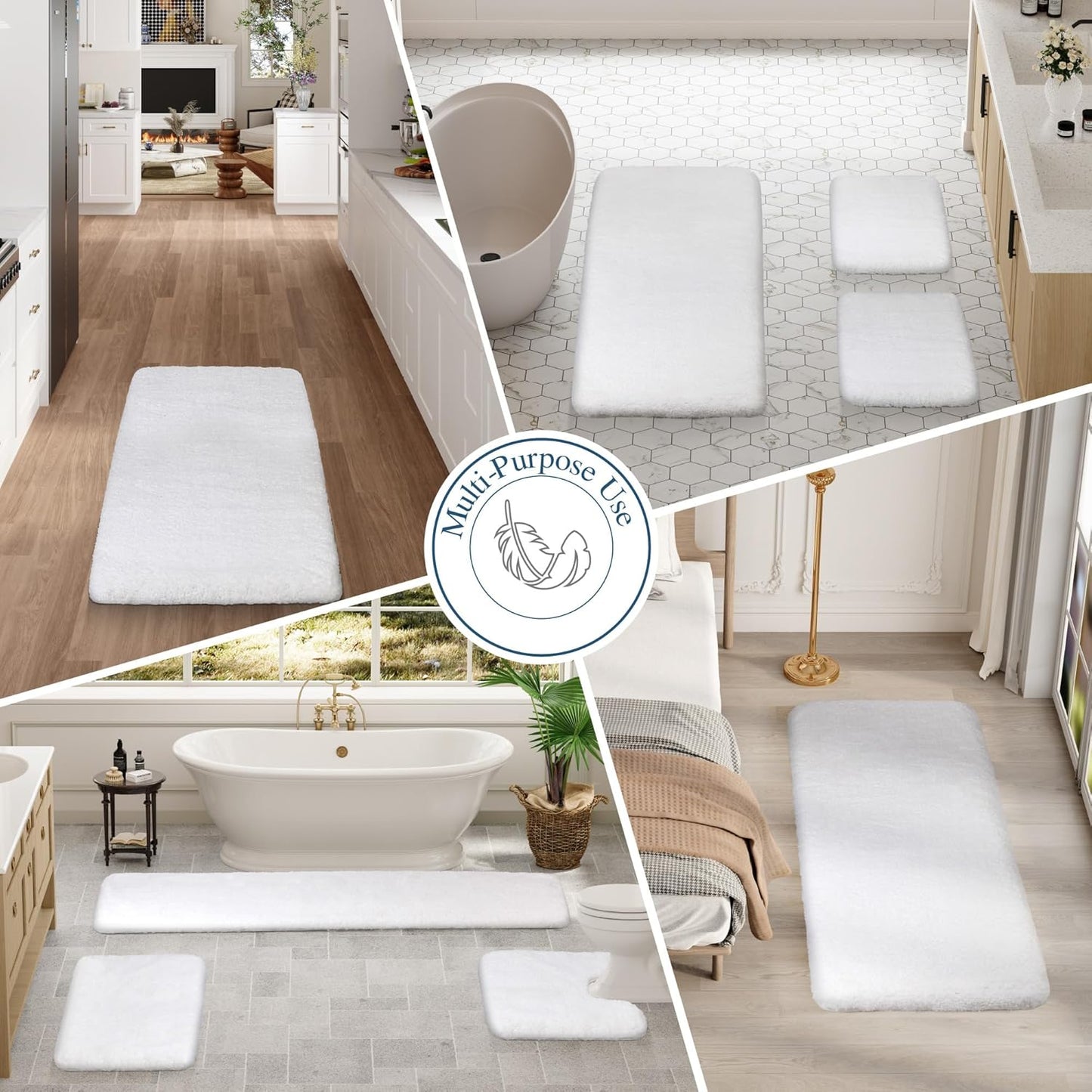 Walensee Large Bathroom Rug (24 x 60, White) Extra Soft and Absorbent Shaggy Bathroom Mat Machine Washable Microfiber Bath Mat for Bathroom, Non Slip Bath Mat, Luxury Bathroom Floor Mats Rubber Back