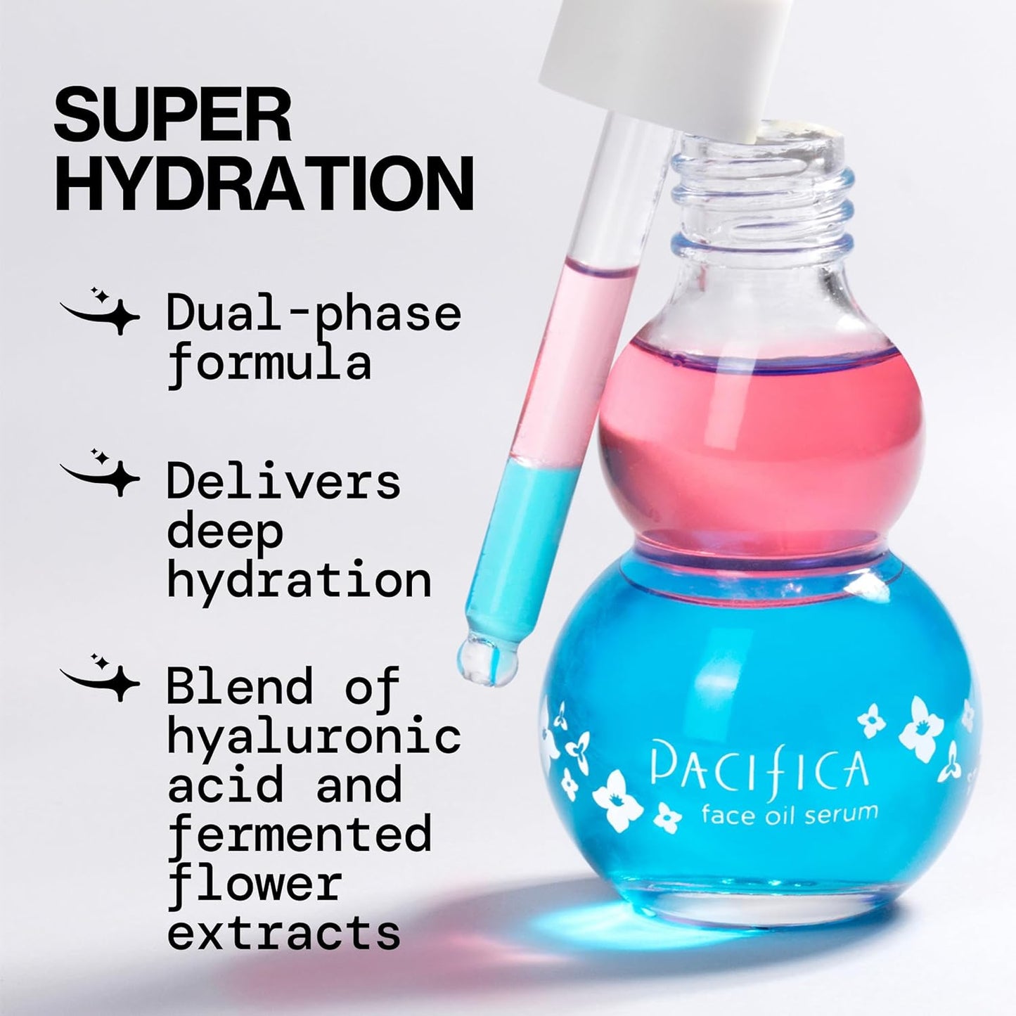 Pacifica Face Oil Serum - Flower Fix Bi-Phase Hydrating Skin Barrier - w/Hyaluronic Acid & Natural Botanical Ingredients - for Dry Sensitive Skin Vegan & Cruelty-Free Dermatologist Approved