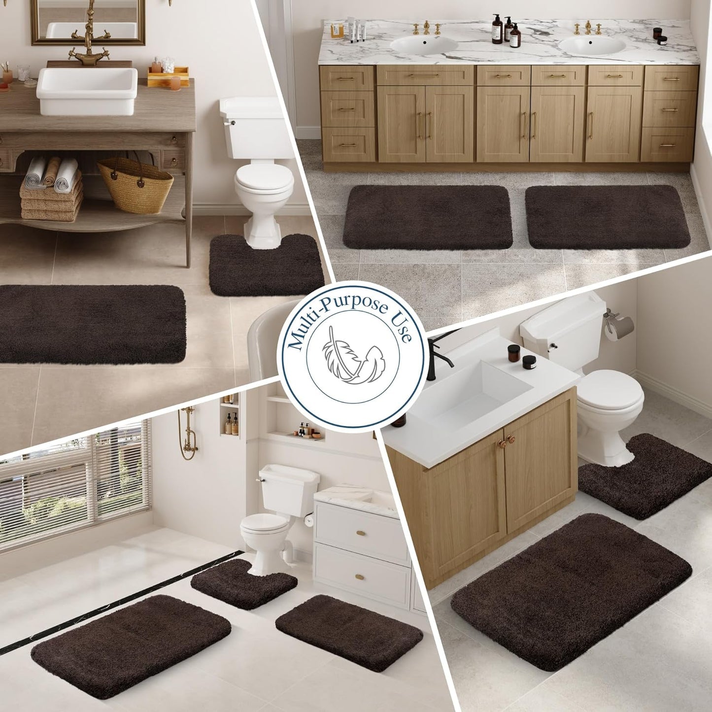 Walensee Large Bathroom Rug (24 x 40, Brown) Extra Soft and Absorbent Shaggy Bath Mat Machine Washable Microfiber Non Slip Luxury Floor Mat