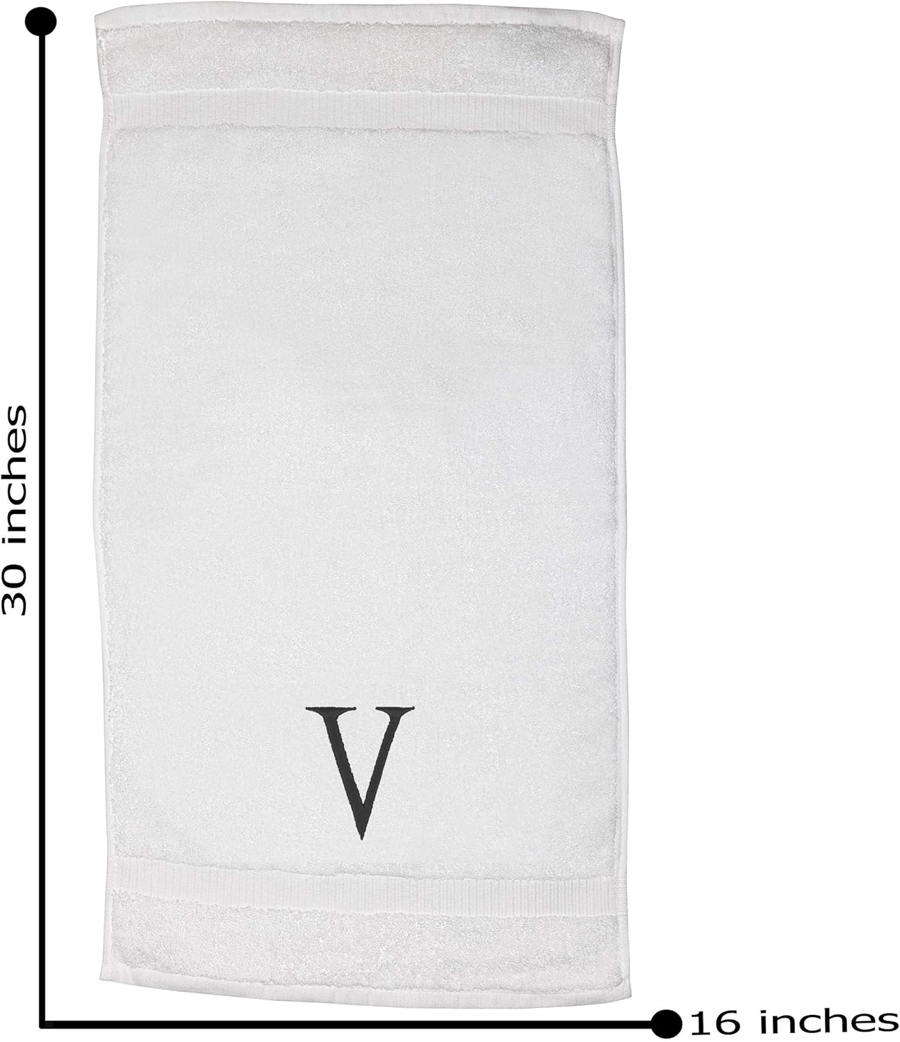 Black Initial Hand Towel for Bathroom - Monogrammed Luxury Hotel Quality Decorative Embroidered Towel for Powder Room, Spa - GOTS Organic Certified - Set of 2 Letter V