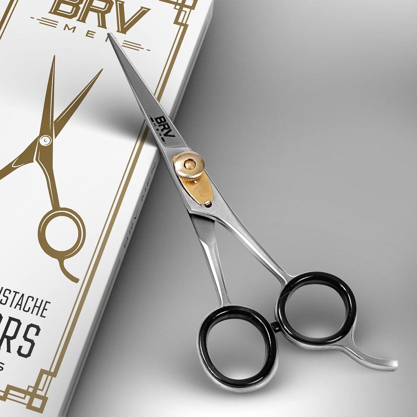 BRV MEN Beard & Mustache Scissors - 5" - High Carbon Stainless Steel - Razor Sharp Facial Hair Trimming Shears - RIGHT HANDED, Silver