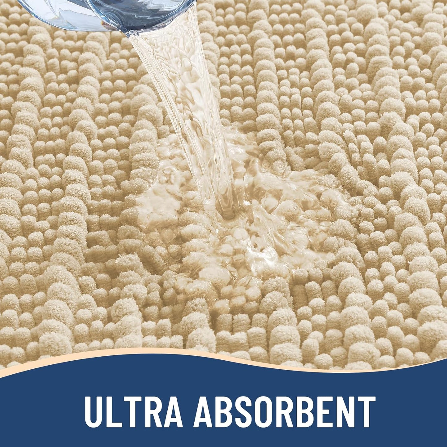 Arotive Luxury Chenille Bathroom Rug Mat, Extra Soft Thick Absorbent Shaggy Bath Rugs, Non-Slip Machine Wash Dry, Plush Bath Mats for Bathroom, Shower and Tub, 30x17, Cream Beige