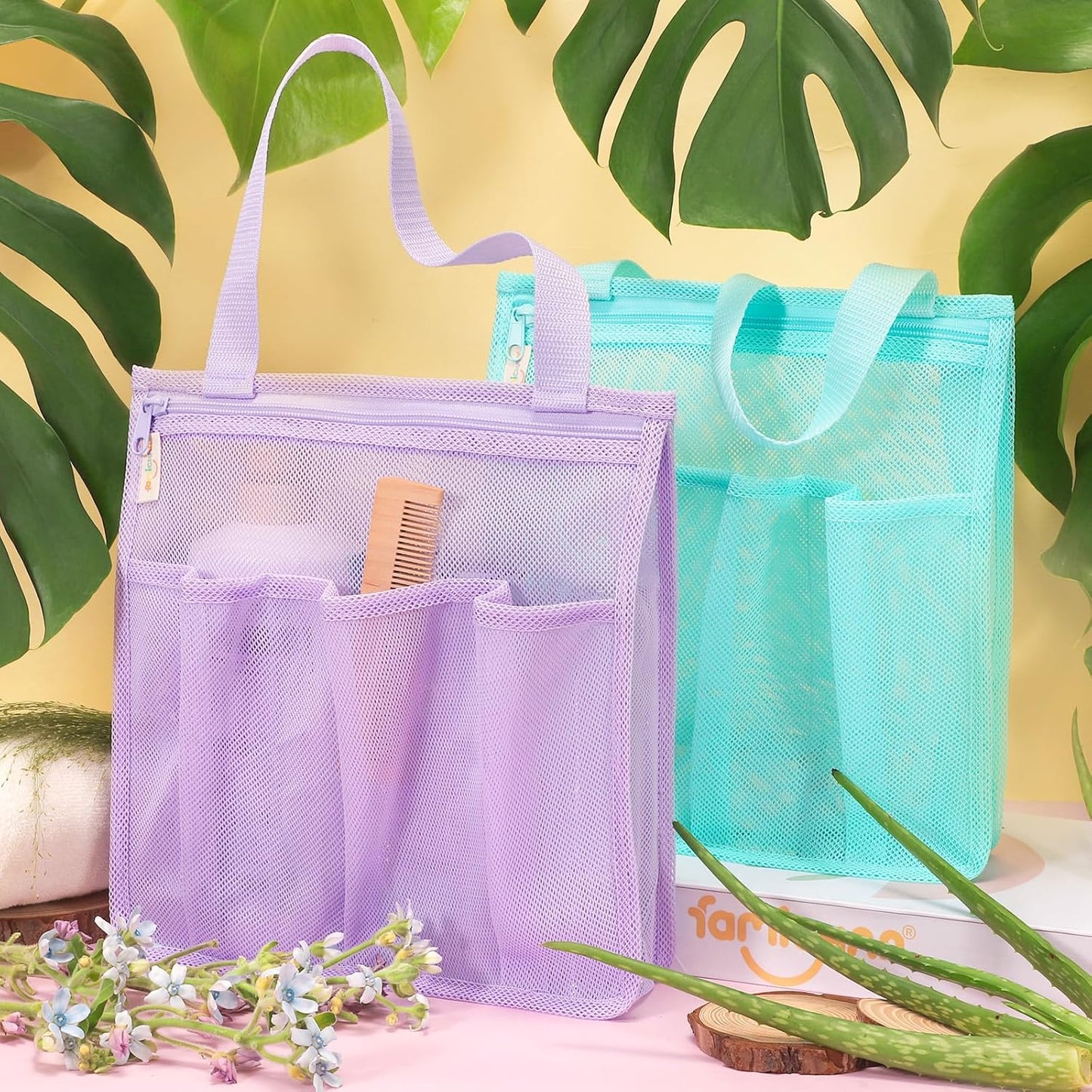 Portable Mesh Shower Caddy, Gym Travel Camp Dorm Room Essentials for College Student Girl, Purple Bathroom Shower Bag