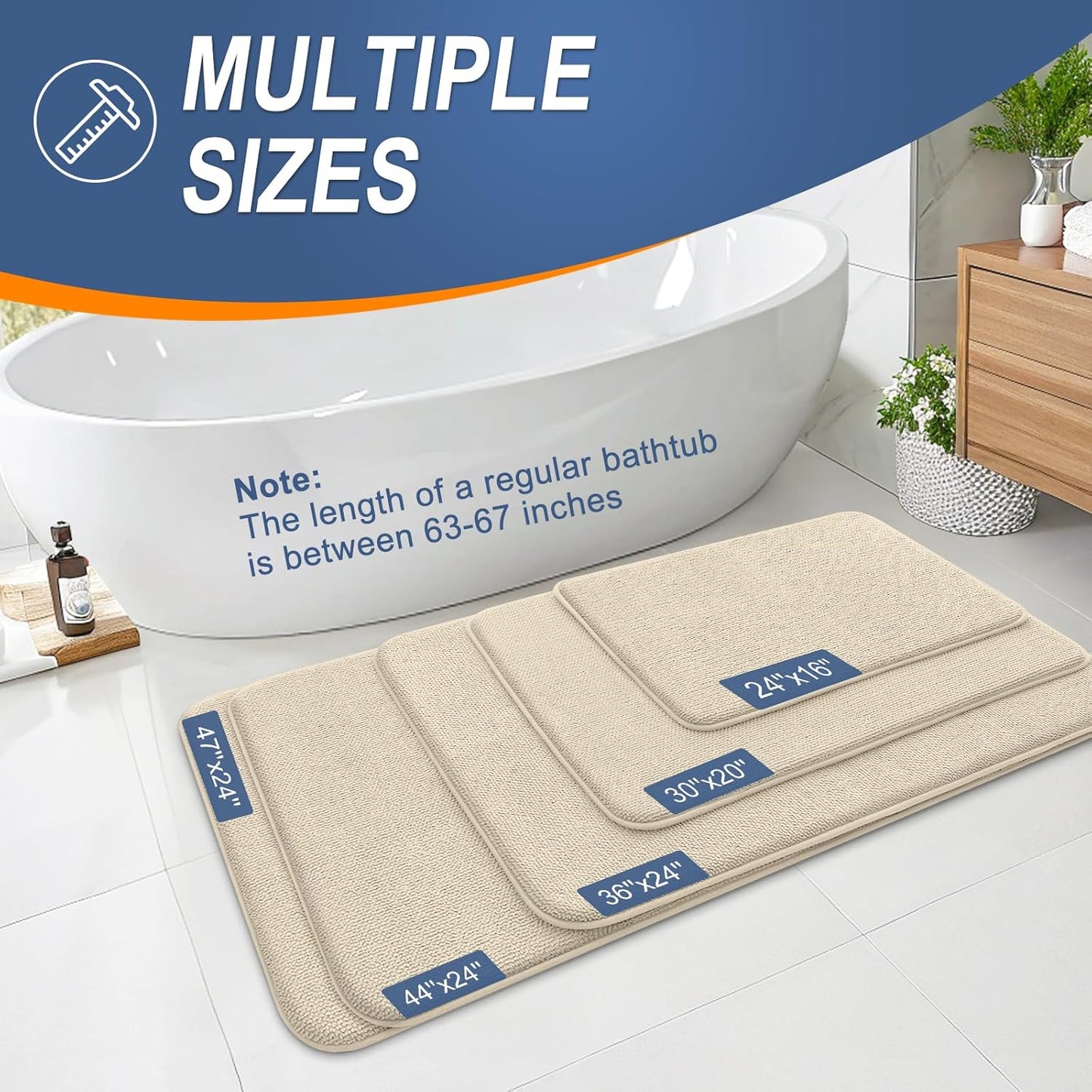 OLANLY Thick Memory Foam Bath Mat Rug 30x20, Extra Soft Absorbent Bathroom Rug, Quick Dry Bath Mats, Non-Slip, Machine Washable Carpet for Bathroom, Tub and Shower, Home Decor Accessories, Sand