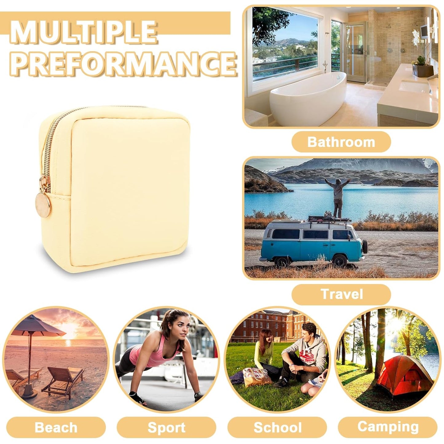 Mini Makeup Pouch for Purse, Small Cosmetic Bag Pouch Nylon Travel Toiletry Organizers for Women Girls, Cute Zipper Pouch Coin Purse Preppy Storage Bag for School Work(Mini-Sand)