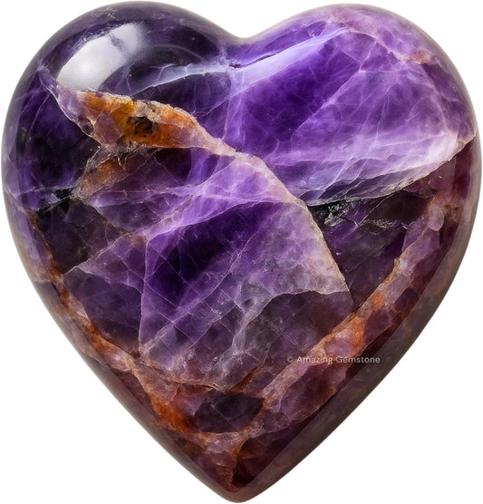Amazing Gemstone Dreamy Amethyst Crystal Heart Palm Stone - Pocket Massage Worry Stone for Natural Body Chakra Balancing, Reiki Healing and Crystal Grid