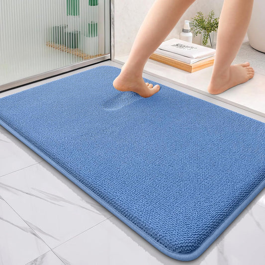 OLANLY Thick Memory Foam Bath Mat Rug 36x24, Extra Soft Absorbent Bathroom Rug, Quick Dry Bath Mat, Non-Slip, Machine Washable Carpet for Floor, Tub and Shower, Home Decor Accessories, Cornflower Blue