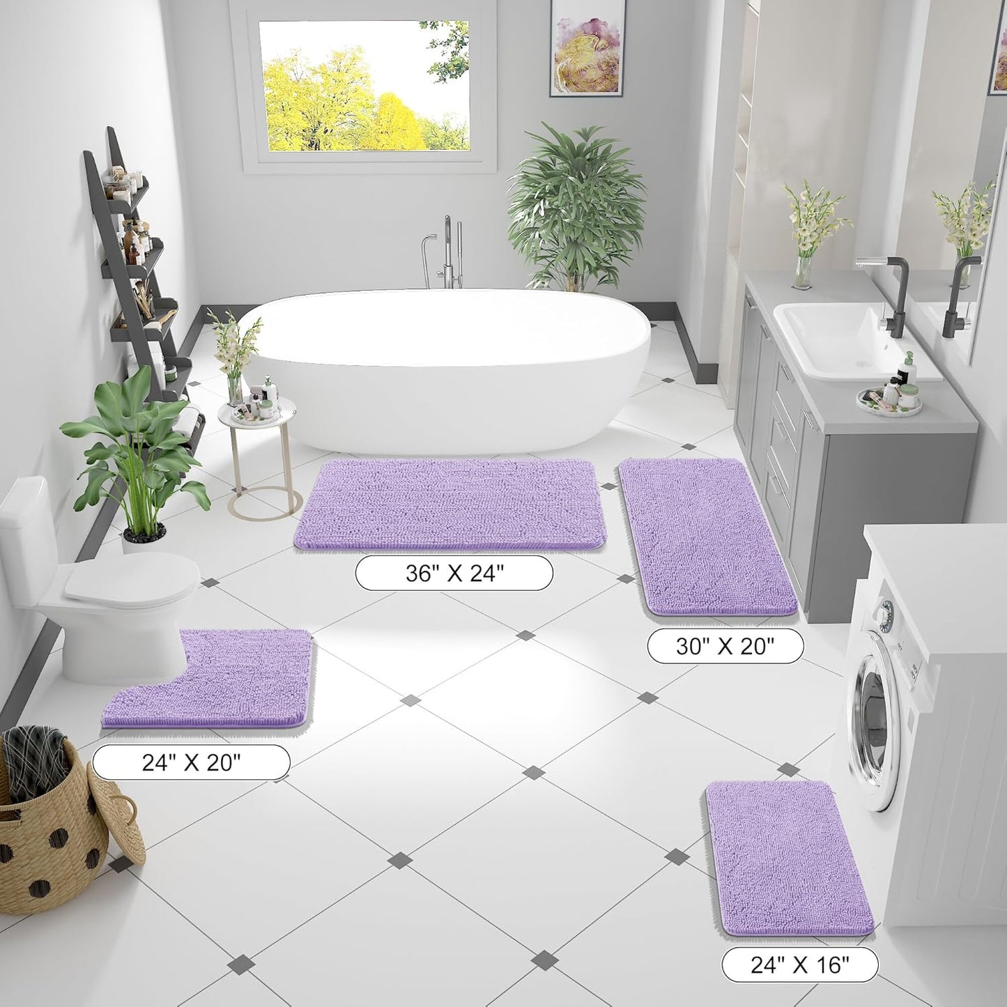 OLANLY Bathroom Rugs 47x17, Extra Soft Absorbent Chenille Bath Rugs, Rubber Backing Quick Dry, Machine Washable Bath Mats for Bathroom Floor, Tub and Shower, Home Decor Accessories, Lavender