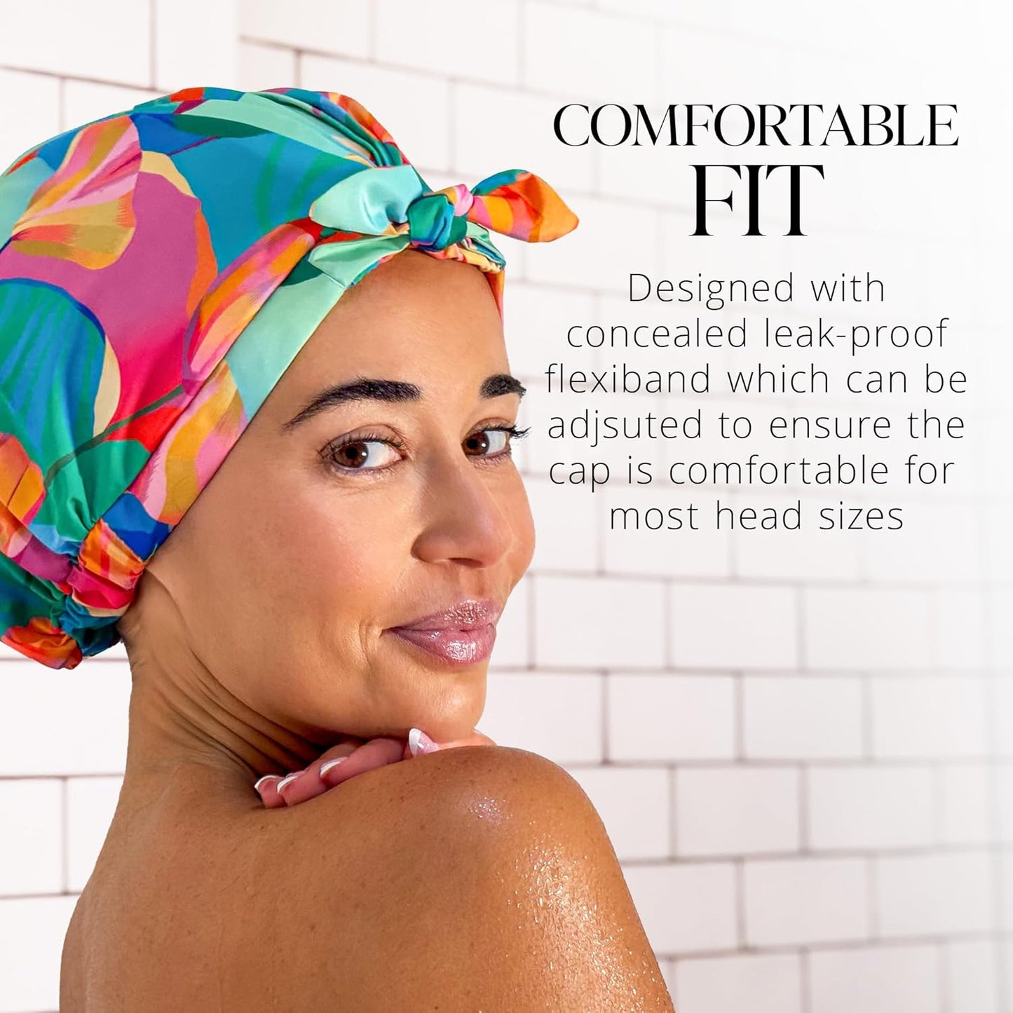 GRACE & COMPANY Luxury Shower Cap For Women - 100% Waterproof, Reusable, Washable & Breathable Shower Caps - Birds Of Paradise