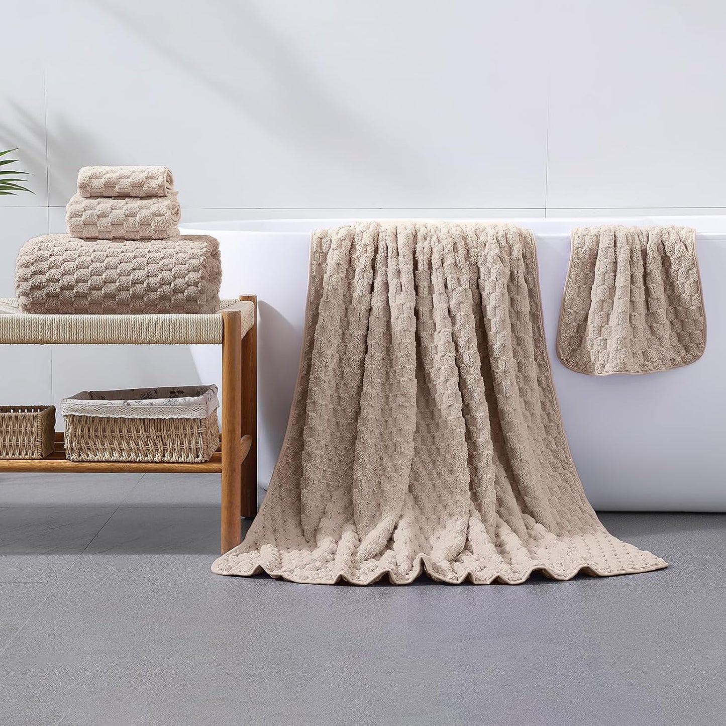 Extra Large Bath Towel Set of 6 (40"x80"),Oversized Bath Sheet Super Soft Highly Absorbent Microfibers Quick Dry Luxury Shower Towel for Bathroom Spa Gym Hotel Yoga (Beige, 6Piece)