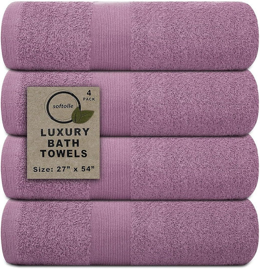 Softolle Luxury Bath Towels Set of 4 (27” x 54”) | Towels for Bathroom | Super Soft | Highly Absorbent Towels for Home, Spa, Gym (Purple Ash)