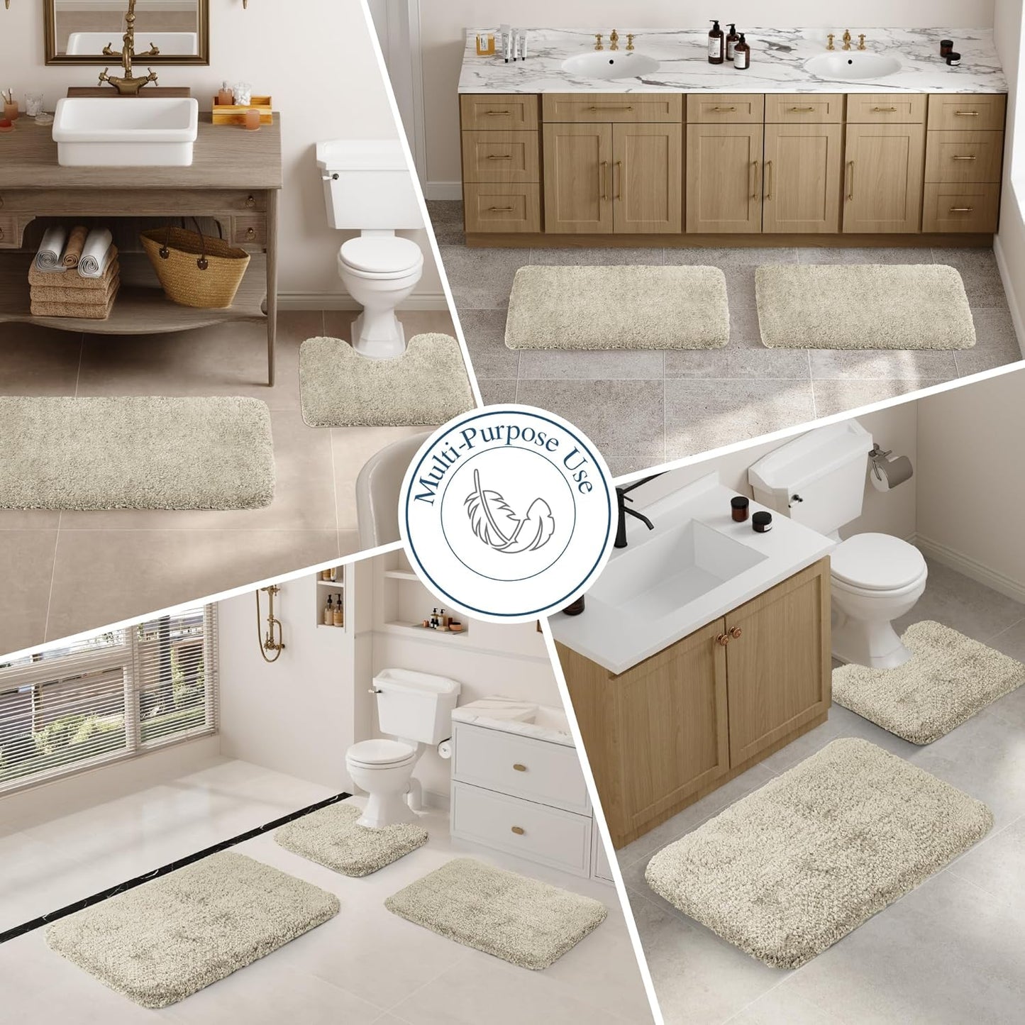 Walensee Large Bathroom Rug (24 x 48, Light Tan) Extra Soft and Absorbent Shaggy Bath Rug Machine Washable Microfiber Bath Mat Non Slip Bath Mat, Luxury Bathroom Floor Mats