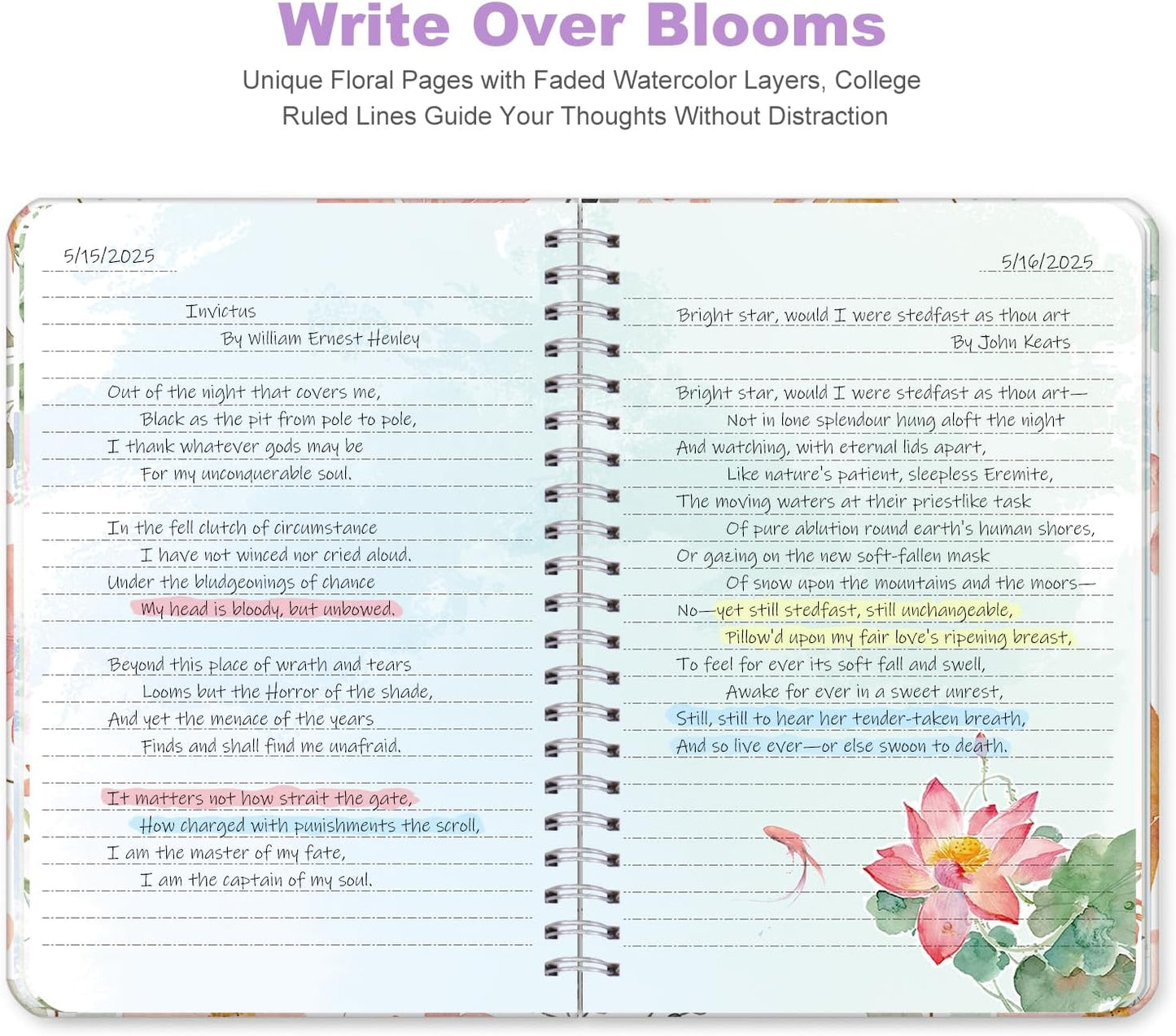 SIIXU Unique Floral Spiral Notebook - A5 Hardcover 160 Pages with Beautiful Art Pages, College Ruled for Memo Writing, Daily Poetry Journal, Junk Journal & School Supplies, Purple