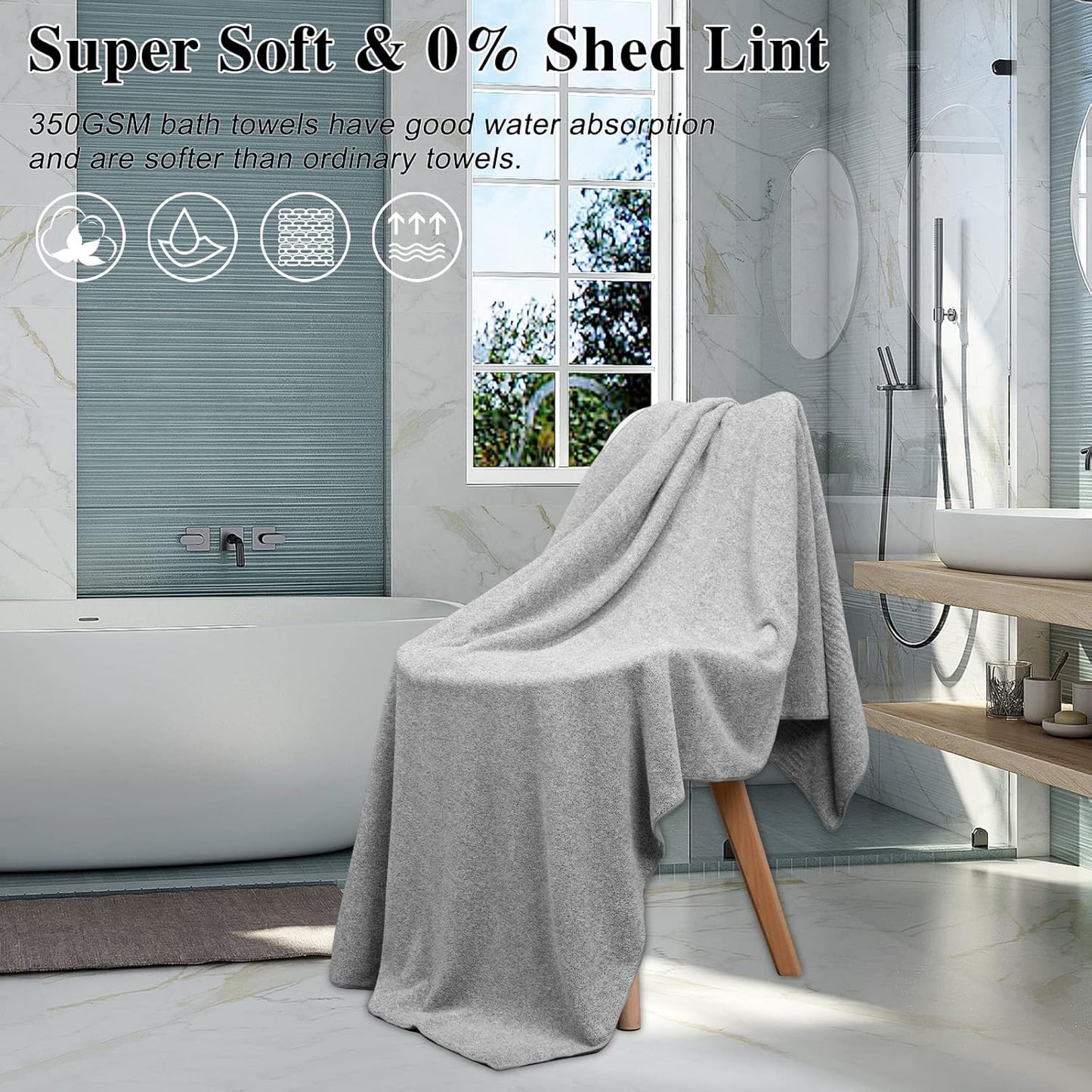 SEISSO Bath Towels Set of 4 Premium Bath Towels 35” x 63” Oversized Towels for Bathroom Quick Drying & Lightweight Bath Sheets Towels for Adults - Multipurpose Use as Bathroom,Shower (Grey)