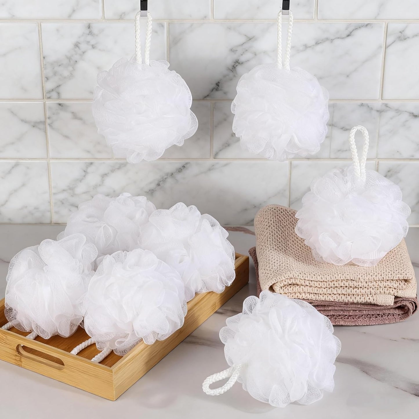 8Pcs Small Loofah Travel Size Bath Sponge 35g/pc Shower Puff Mesh Pouf Exfoliating Bath Scrunchies - White