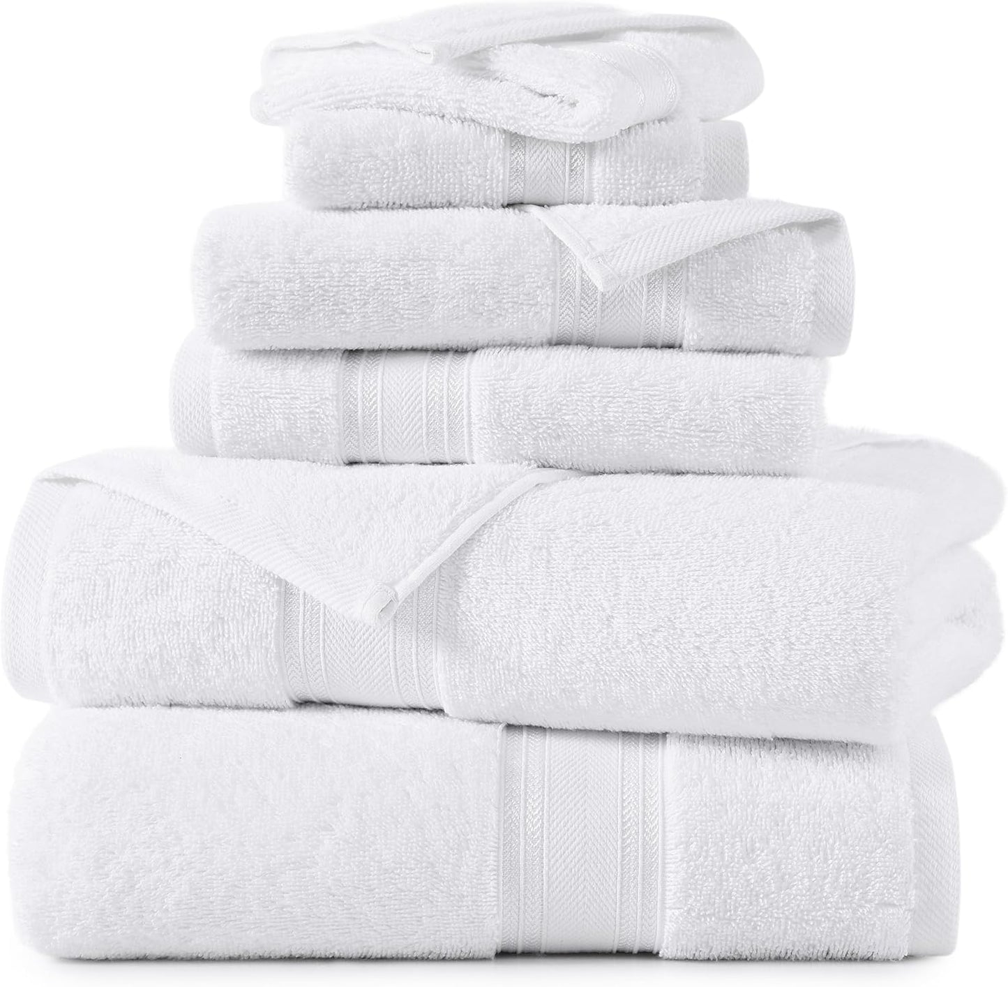 LANE LINEN Luxury Bath Towels Set - 6 Piece 100% CottonBathroom Zero Twist Shower Extra Absorbent Towel Super Soft 2 Hand Wash Cloths White