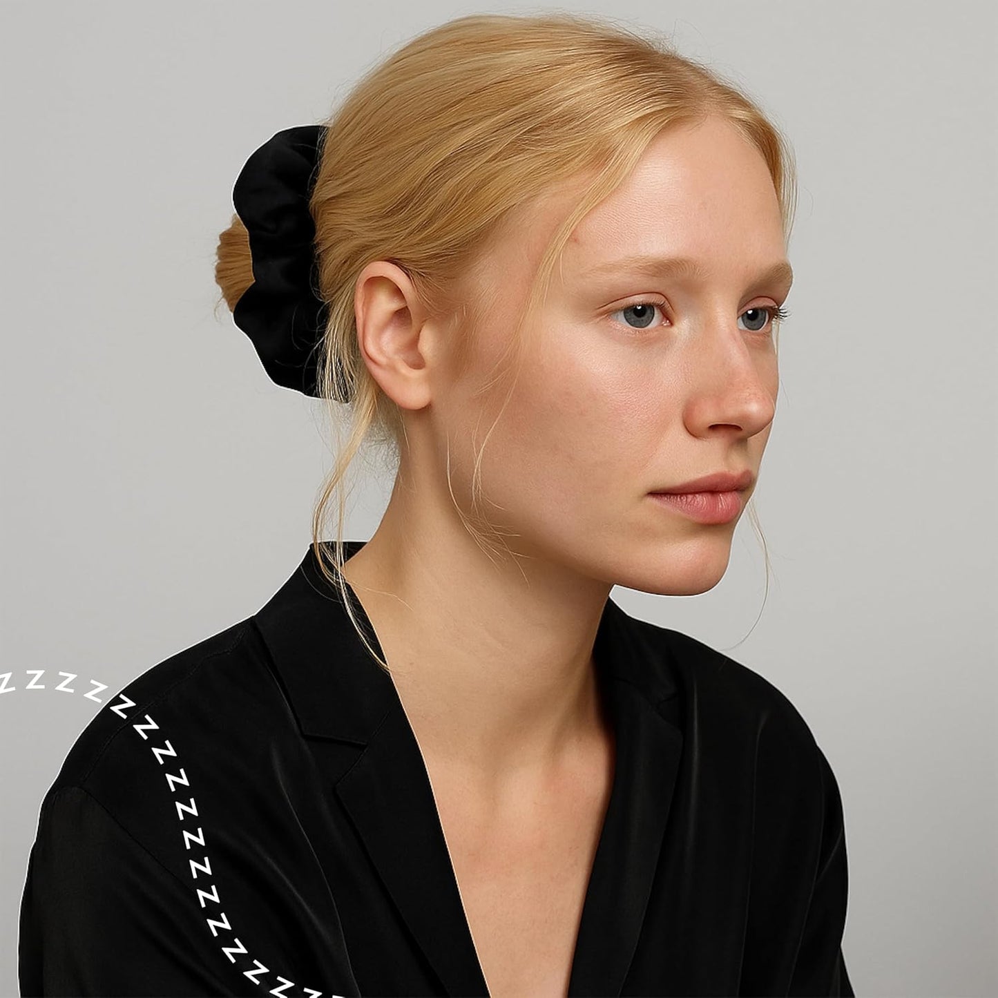 Lunya Washable Silk Scrunchies - Mulberry Silk Hair Ties - Gentle on Hair - Immersed Black - One Size Fits Most