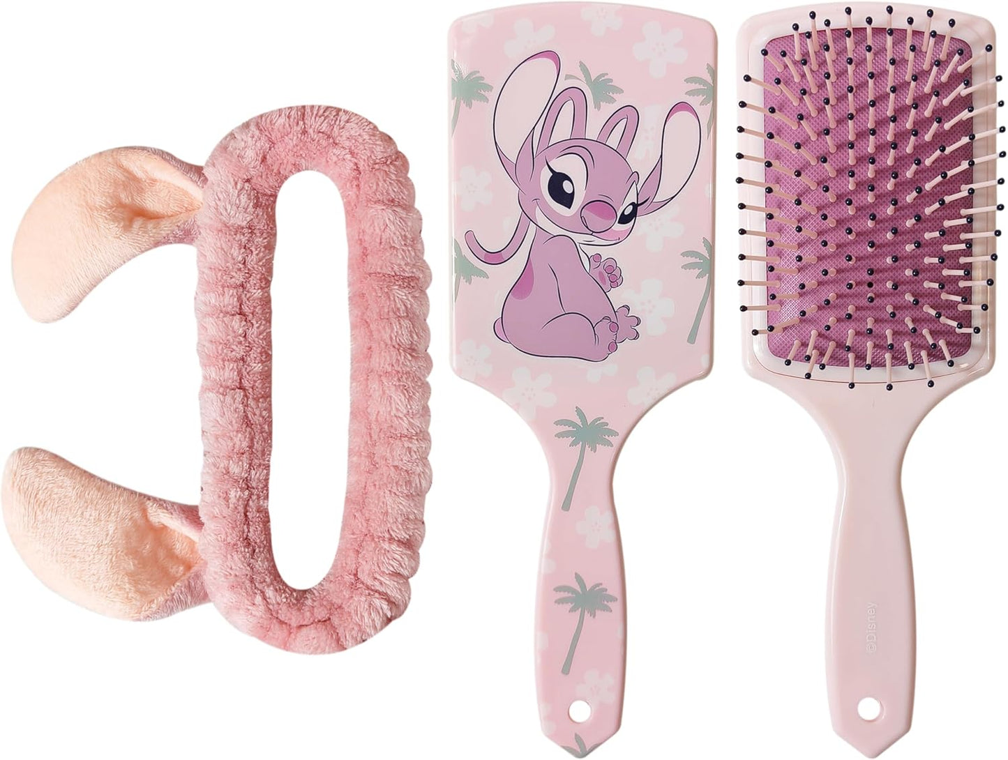 LUV HER Kids Disney Hair Brush & Spa Headband Set for Girls - Features Angel from Lilo and Stitch - Fun Grooming Kit for Detangling Styling - Soft & Stretchy One Size, Ages 3+