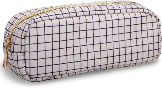 Nylon Slim Makeup Bag, Cute Makeup Brush Bag Checkered Makeup Bag Preppy Cosmetic Zipper Pouch for Purse, Travel Toiletry Bag Coin Pouch Make Up Organizer for Women Men Girls