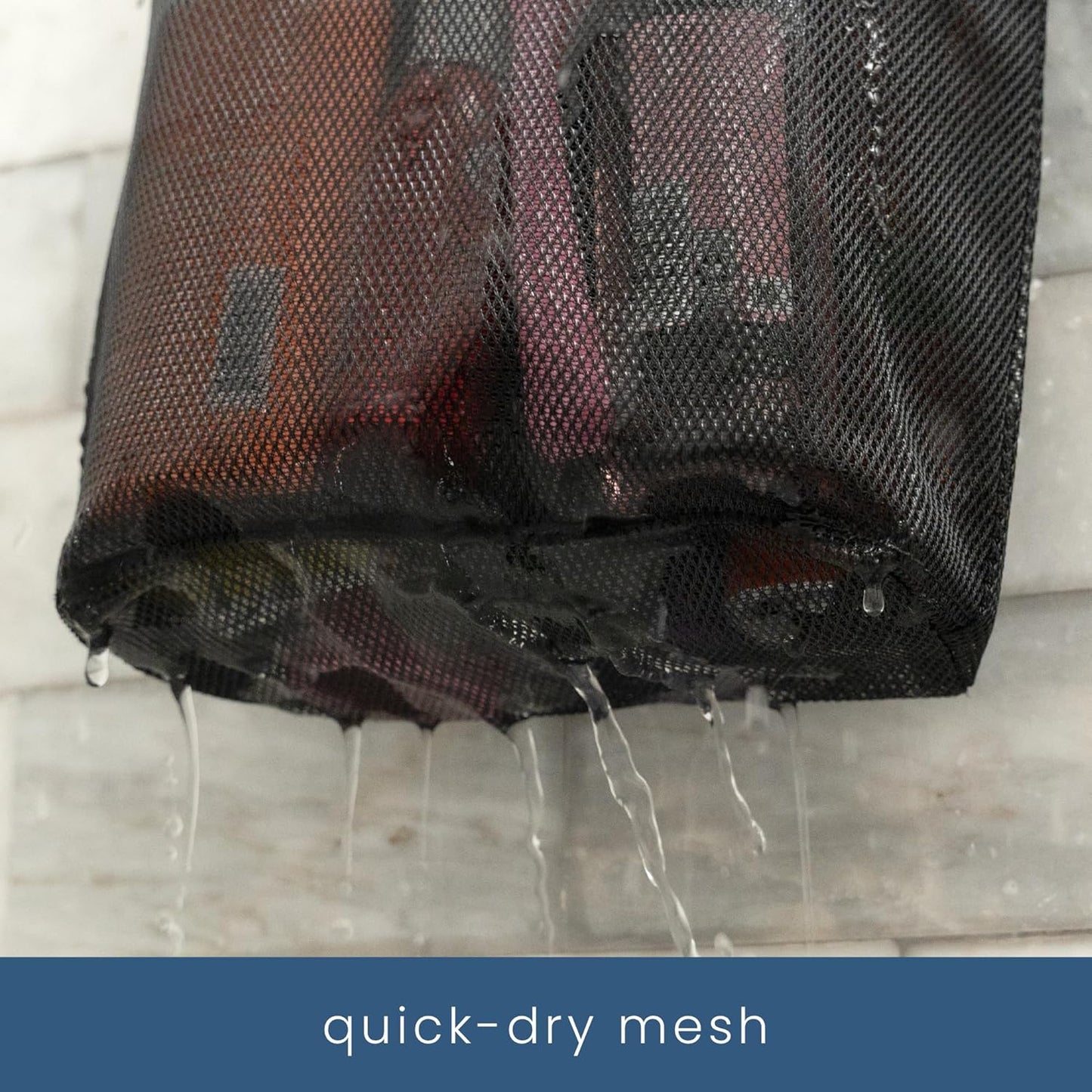 S&T INC. Mesh Shower Caddy, Shower Bag for Dorm Room Essentials, Gym Bag, Camping and More, Two Zippered Pockets, Black and Grey, 10 Inches x 10 Inches