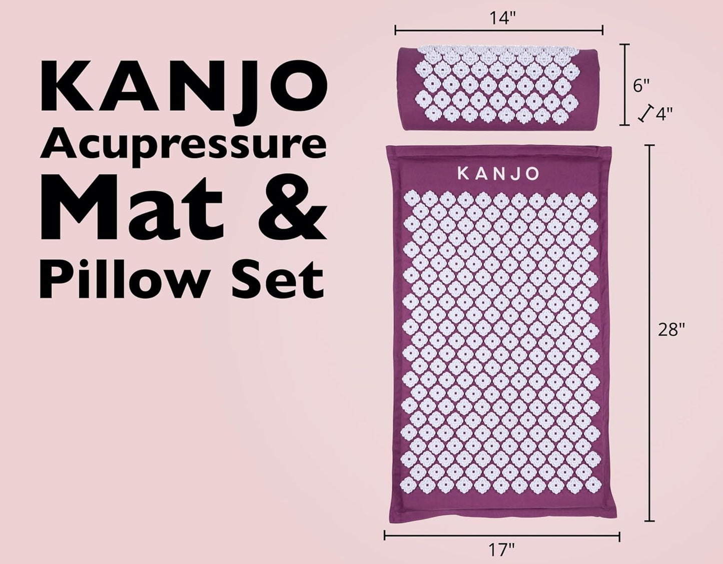 Kanjo Acupressure Mat and Pillow Set for Back Pain Relief & Neck Pain Relief, with Pressure Points for Muscle Pain Relief with Travel Bag - Amethyst